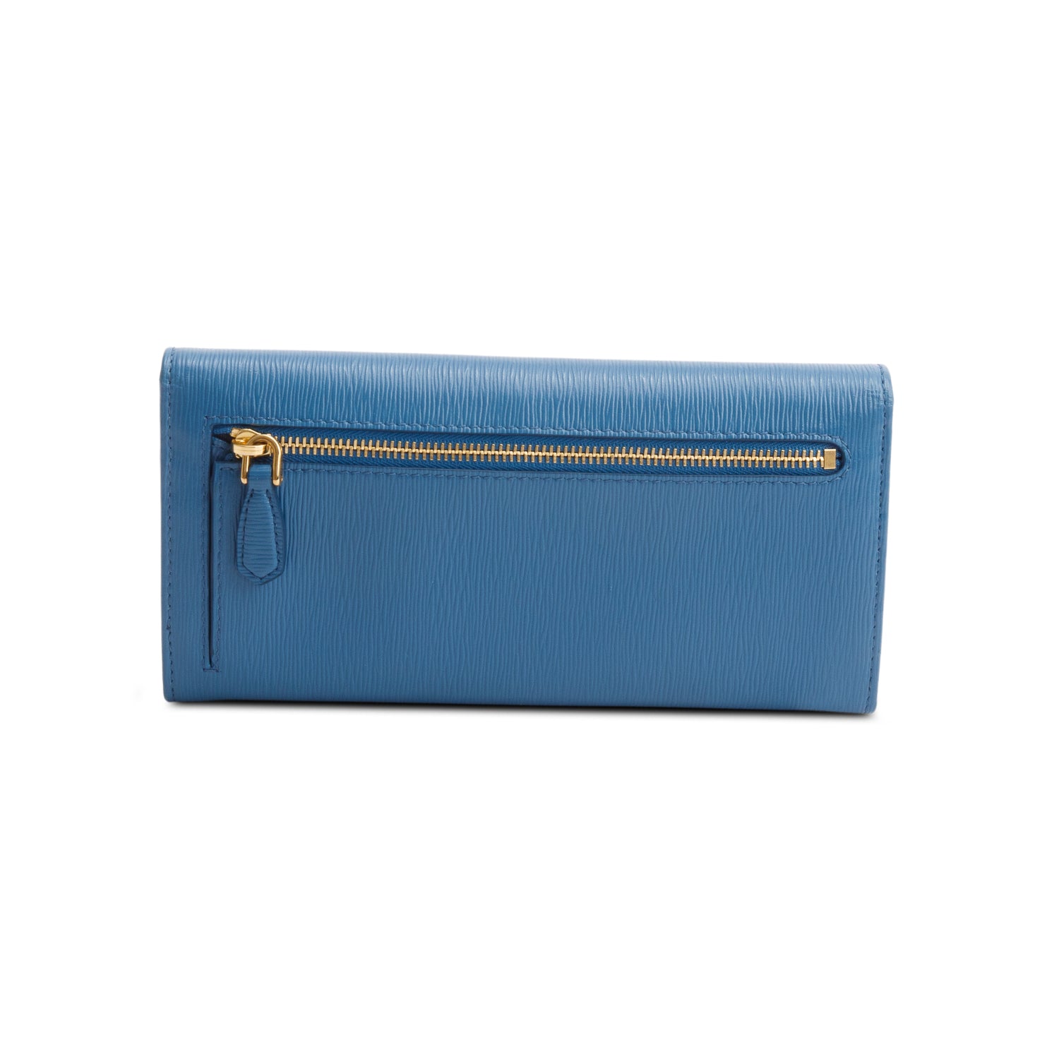 Prada Blue Vitello Move Leather Continental Wallet w/ Box & Authenticity Card