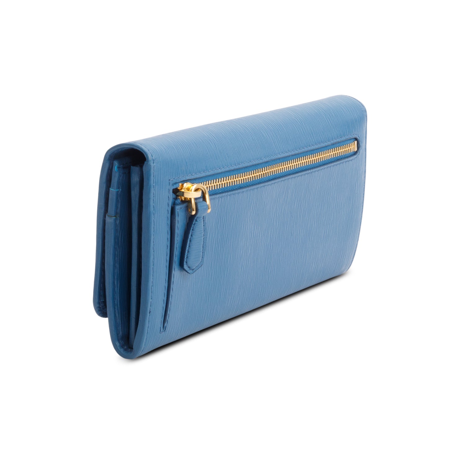 Prada Blue Vitello Move Leather Continental Wallet w/ Box & Authenticity Card