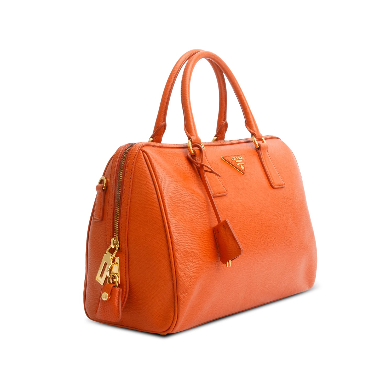 Prada Orange Saffiano Lux Leather Bauletto Bag w/ Strap & Authenticity Card