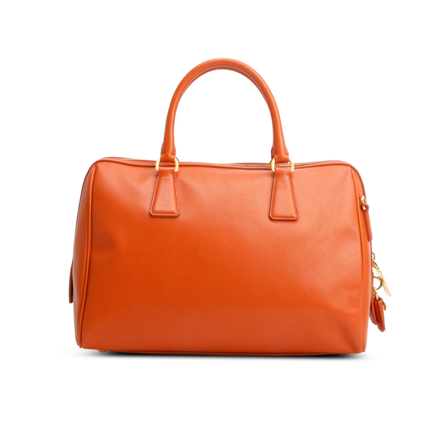 Prada Orange Saffiano Lux Leather Bauletto Bag w/ Strap & Authenticity Card
