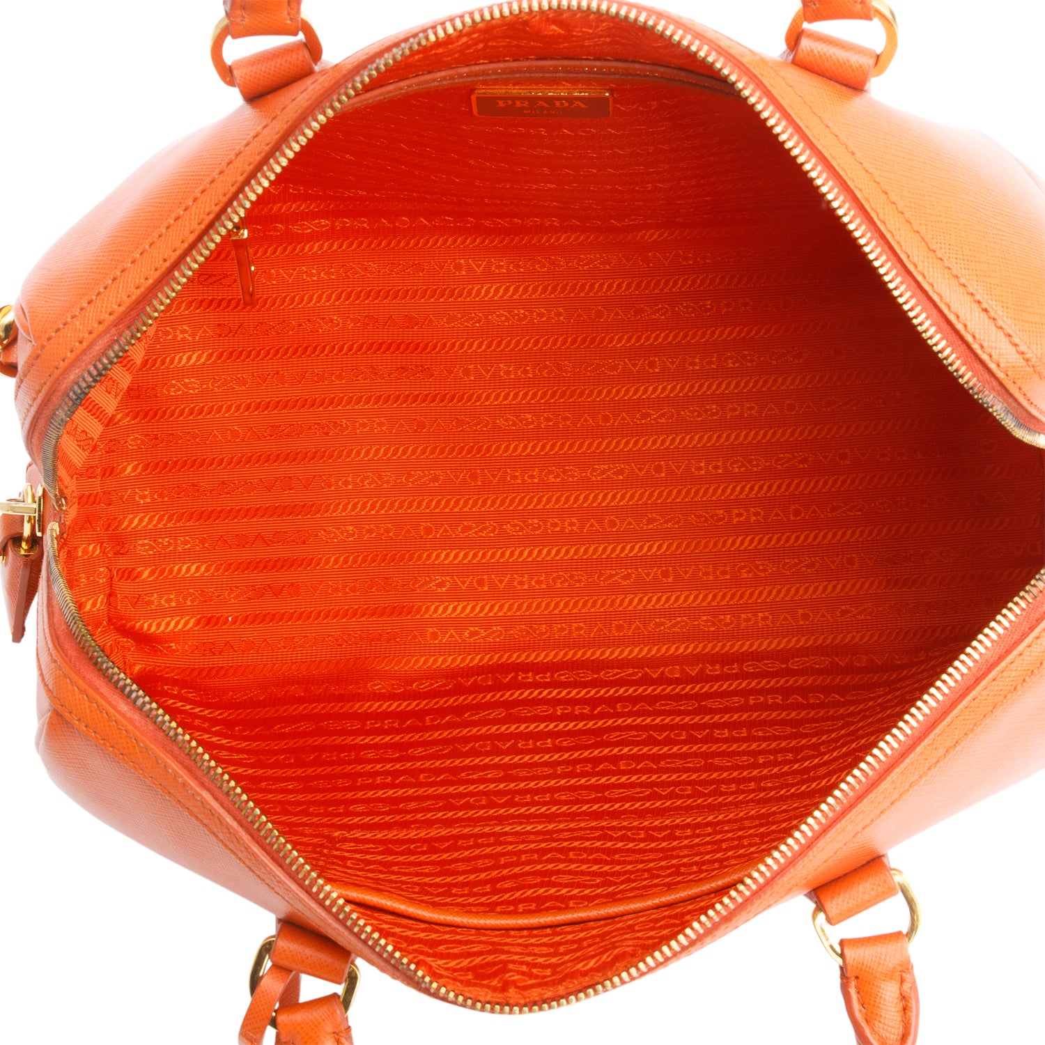 Prada Orange Saffiano Lux Leather Bauletto Bag w/ Strap & Authenticity Card