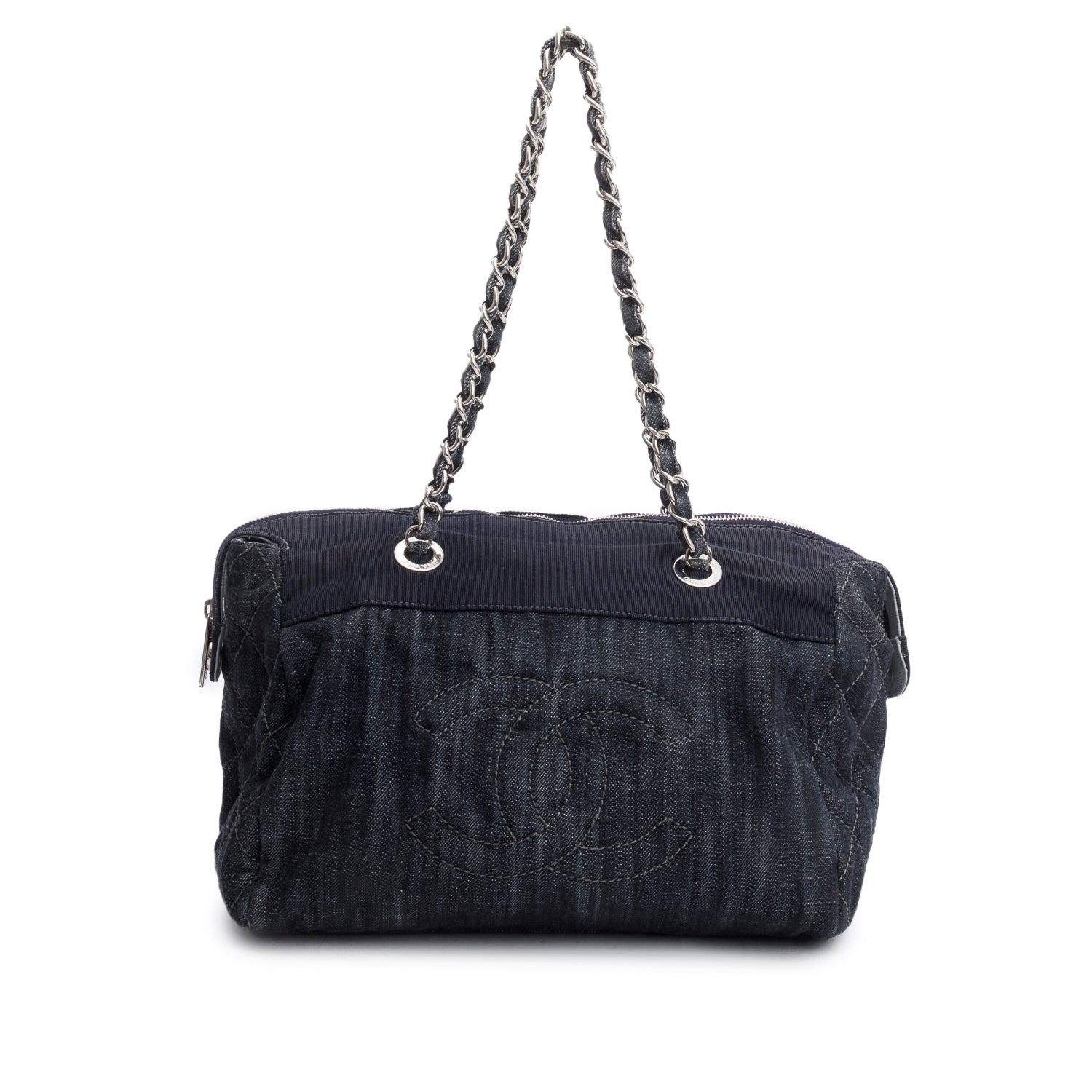 Chanel Blue Denim Grosgrain CC Tote Bag