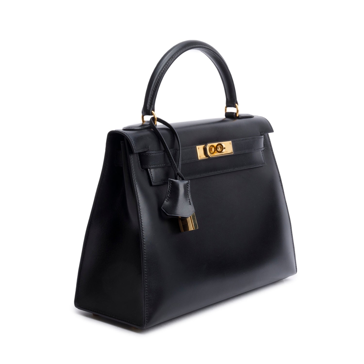 Hermes Noir Box Leather Kelly II Sellier 28 w/ Strap