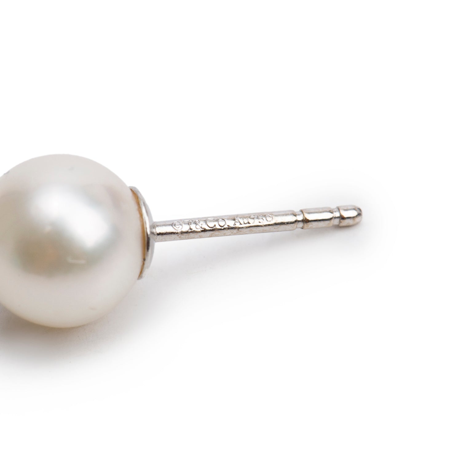 Tiffany & Co. 18k White Gold Signature Pearl Stud Earrings, 7-7.5 MM w/ Box