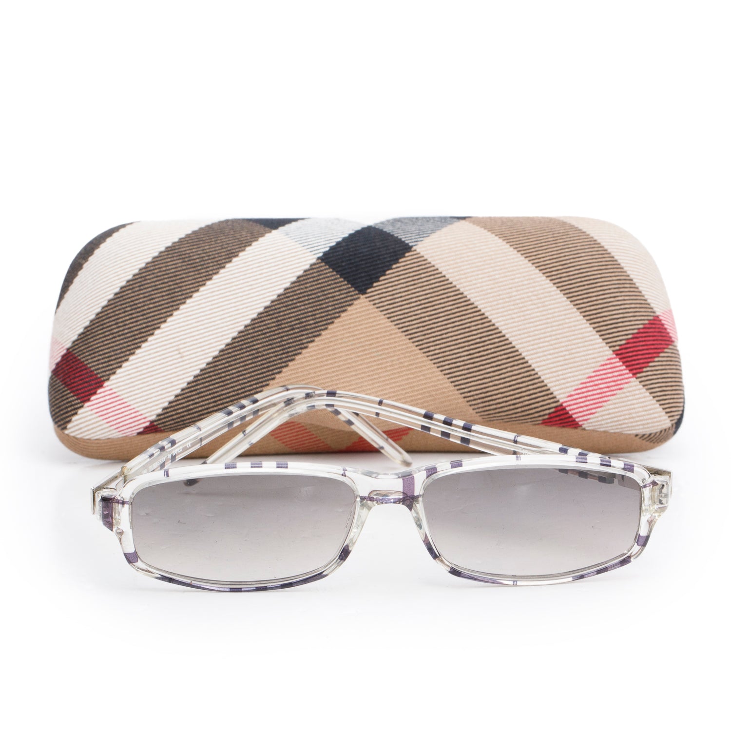 Burberry By Safilo B8426/S Transparent Check Acetate Rectangular Sunglasses w/ Case