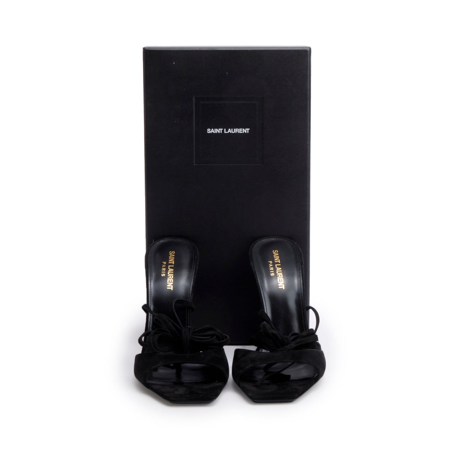 Saint Laurent Black Suede Green Leather Paz 105 Ankle Strap Heeled Sandals, Size 39 w/ Box