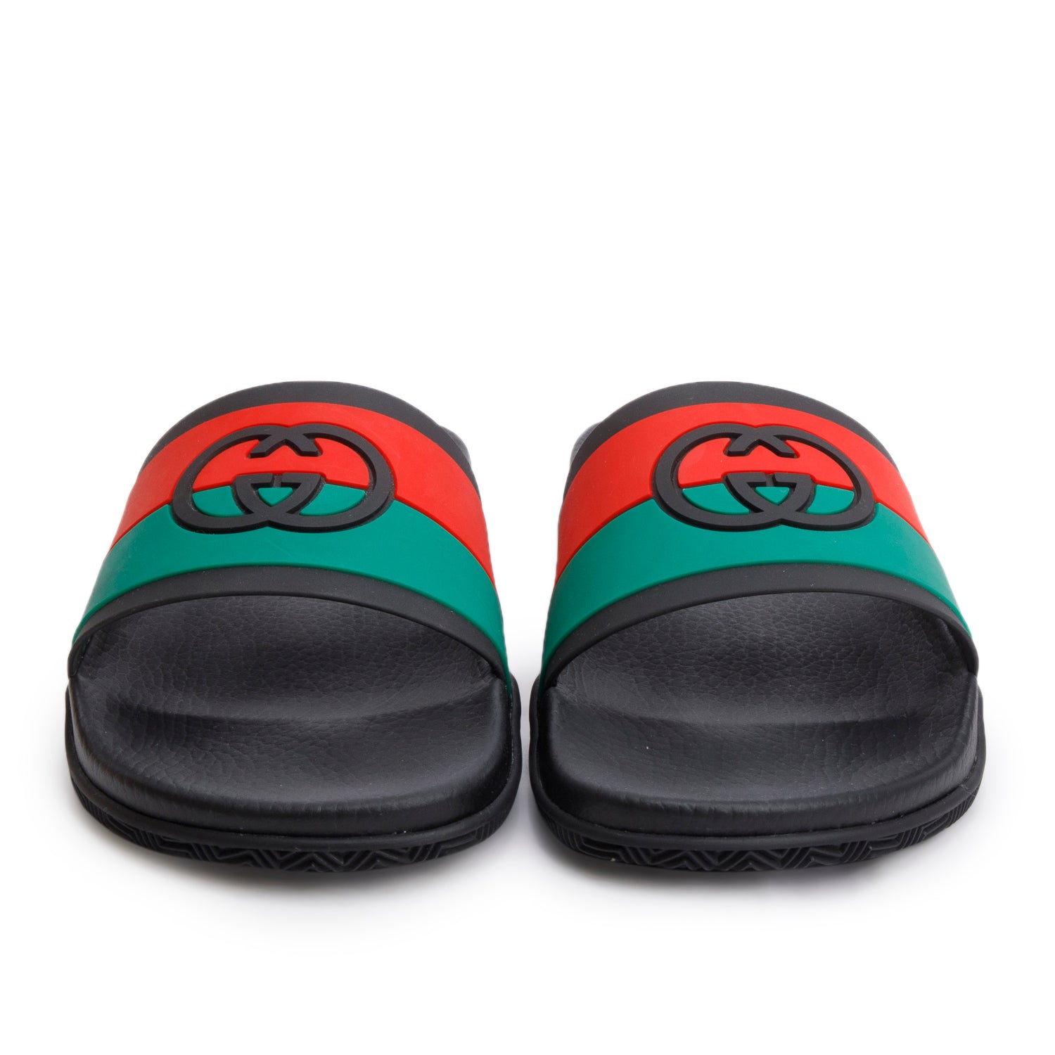 Gucci Black Green & Red Web Rubber Interlocking G Logo Slides, Men's Size 11 w/ Box