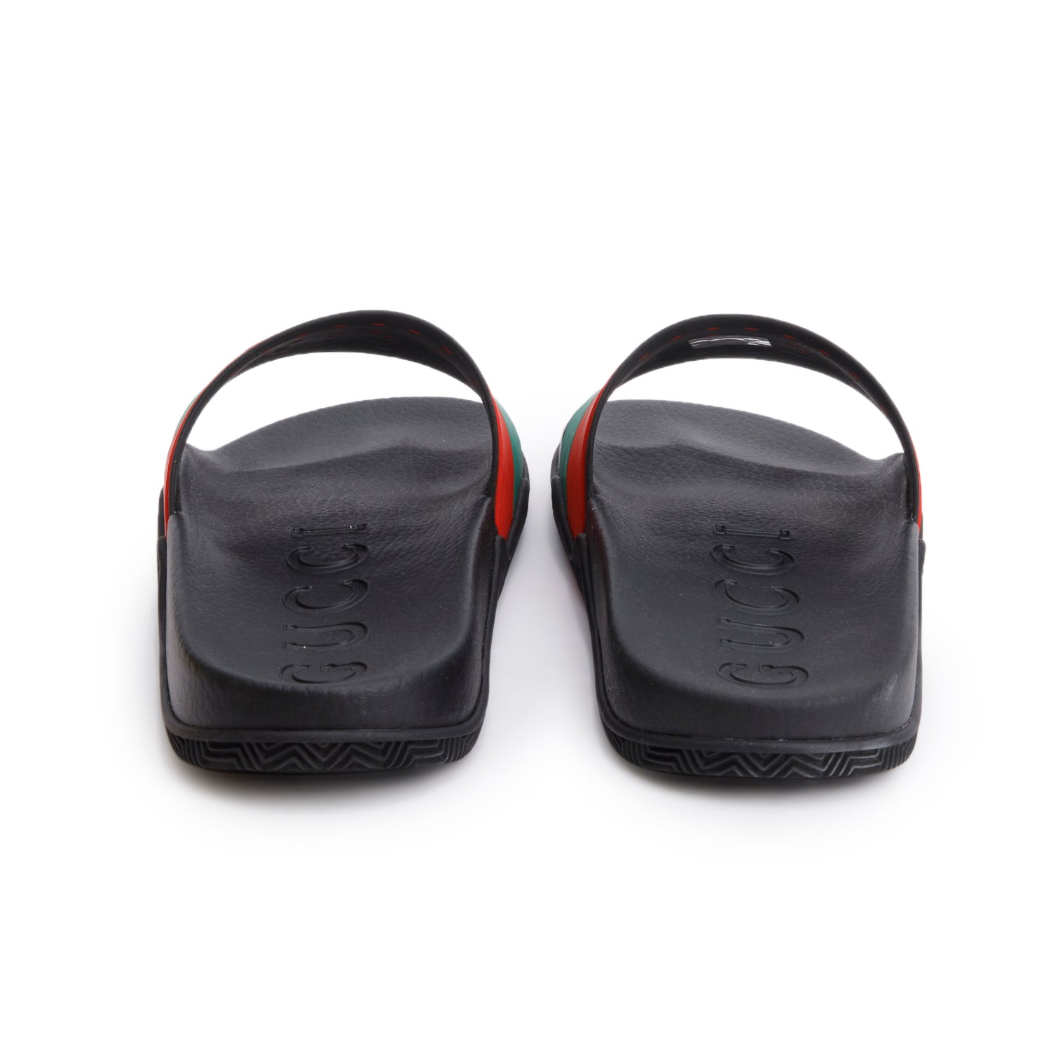 Gucci Black Green & Red Web Rubber Interlocking G Logo Slides, Men's Size 11 w/ Box