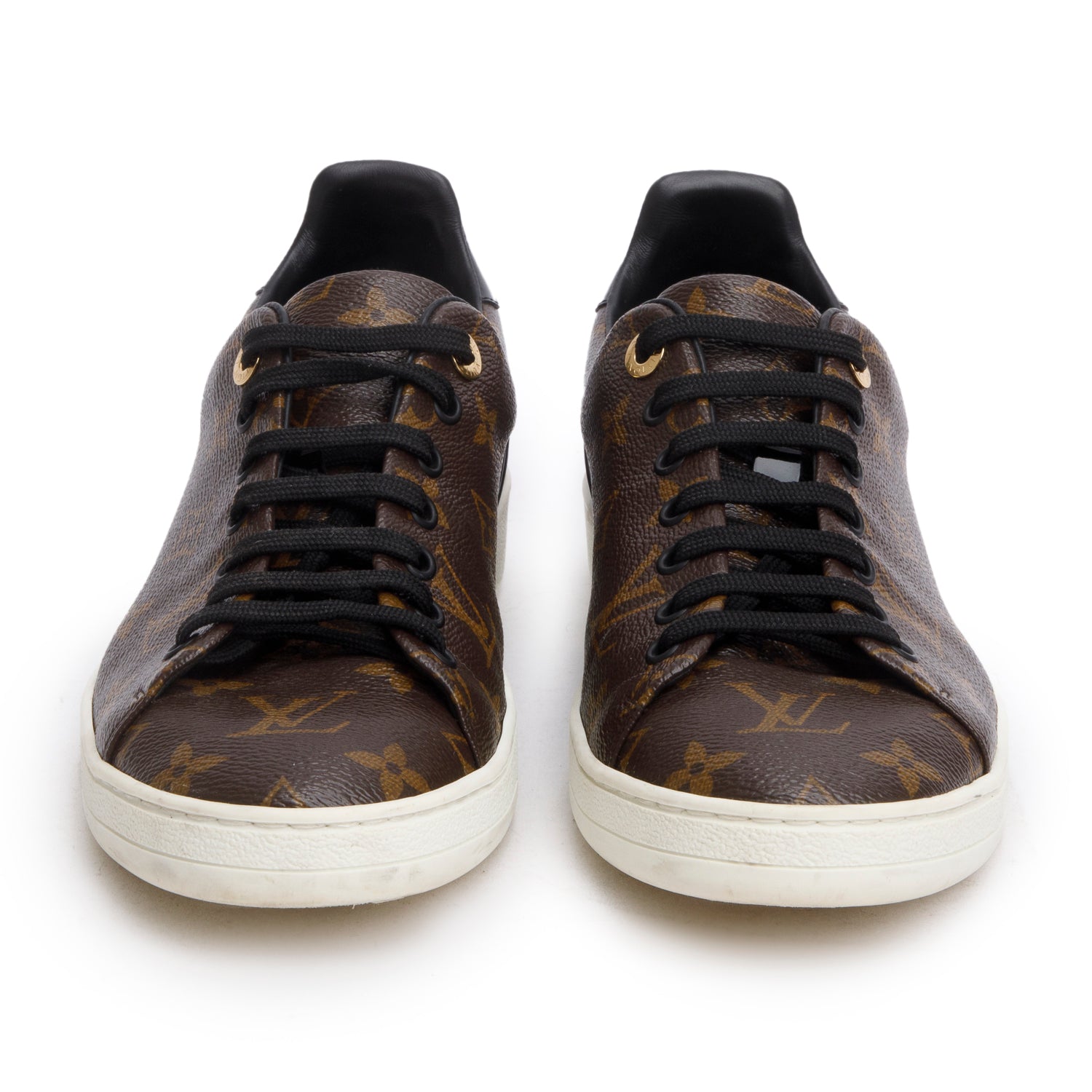 Louis Vuitton 2021 Monogram Canvas Black Patent Leather Frontrow Sneakers, Men's Size 41