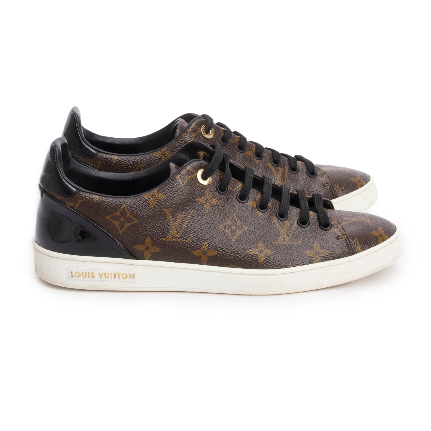 Louis Vuitton 2021 Monogram Canvas Black Patent Leather Frontrow Sneakers, Men's Size 41