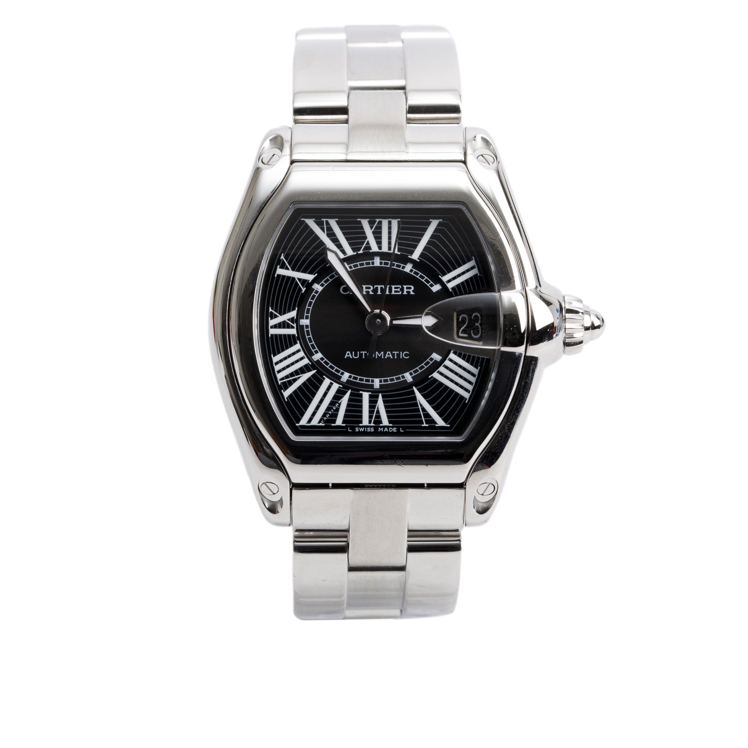 Cartier Stainless Steel Roadster Automatic Watch Black Dial 2510 w/ Box