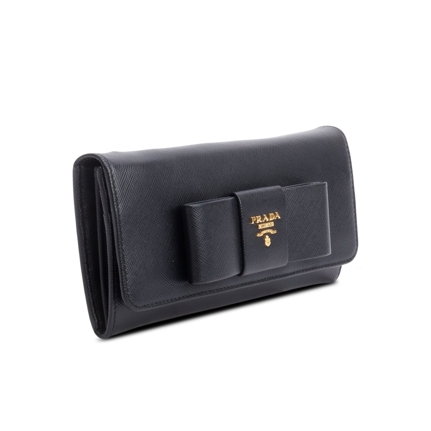 Prada Black Saffiano Leather Continental Bow Wallet w/ Receipt & Authenticity Card
