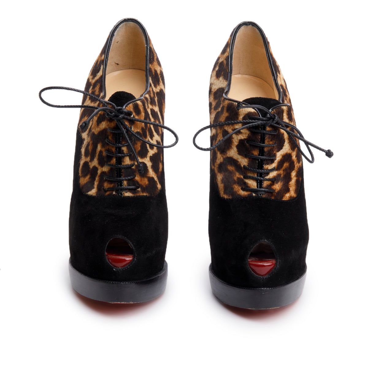 Christian Louboutin Black Suede Leopard Pony Hair Miss Poppins
