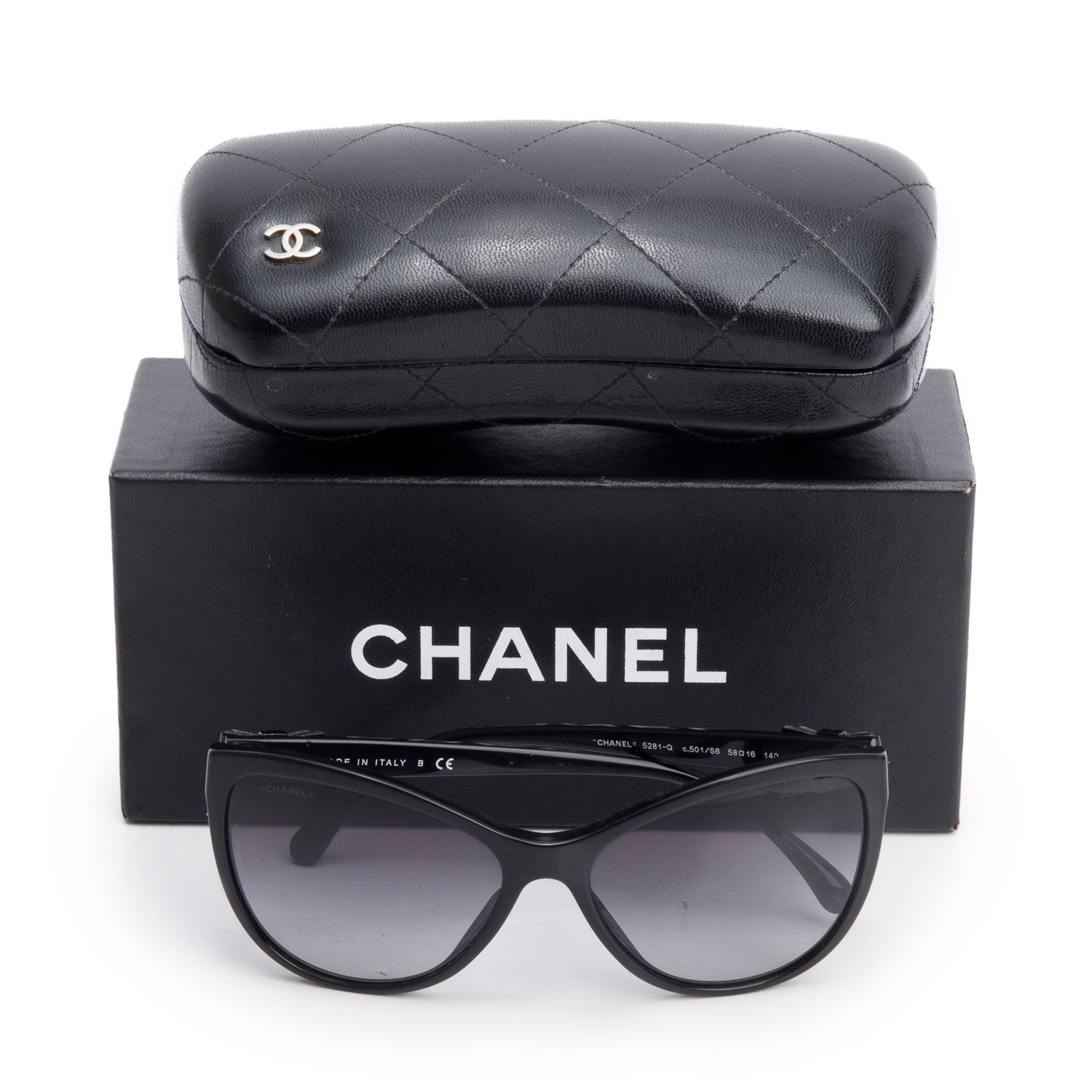 Chanel 5281-Q Black Acetate CC Bow Accent Cat-Eye Sunglasses w/ Box & Case