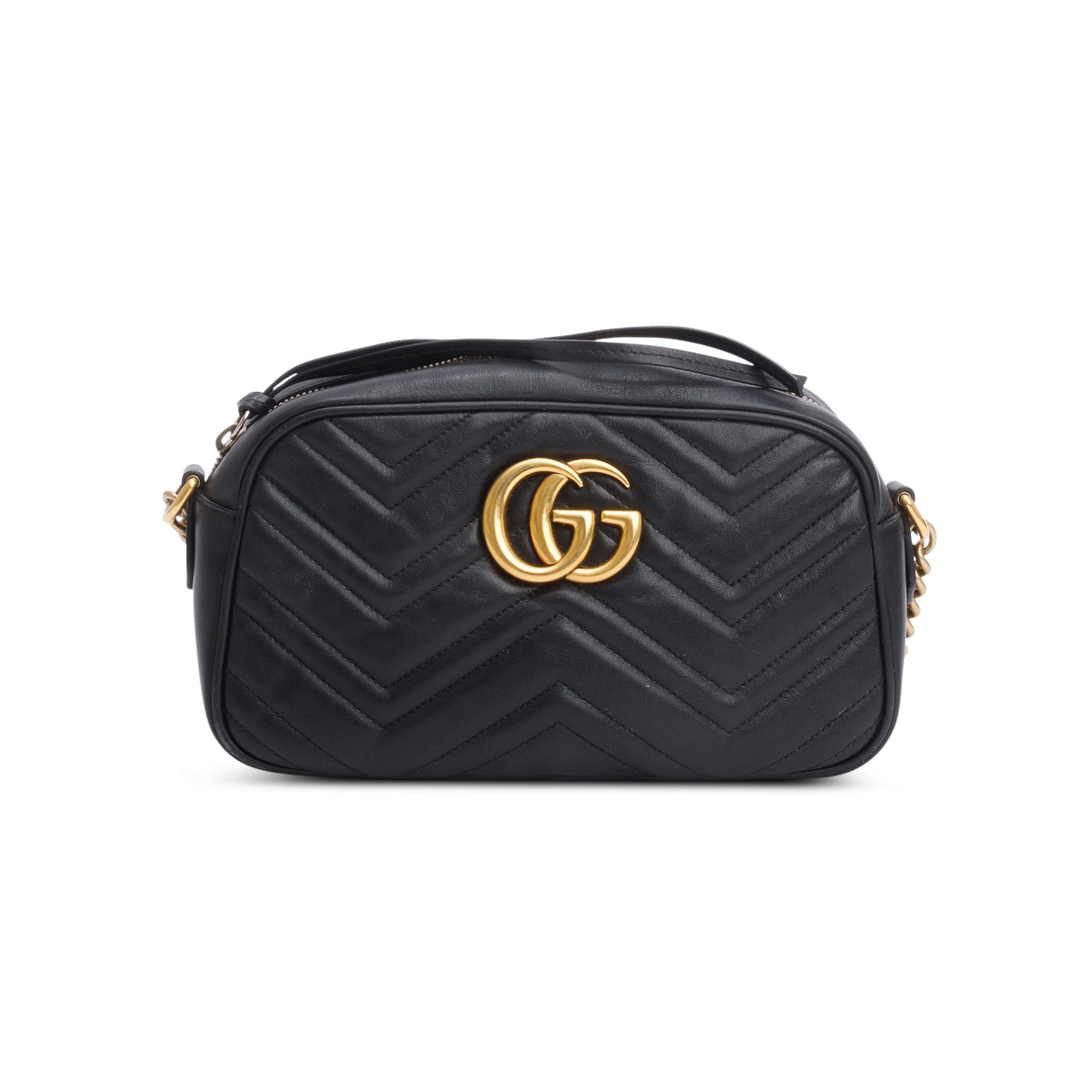 Gucci Black Matelasse Leather GG Marmont Small Camera Bag