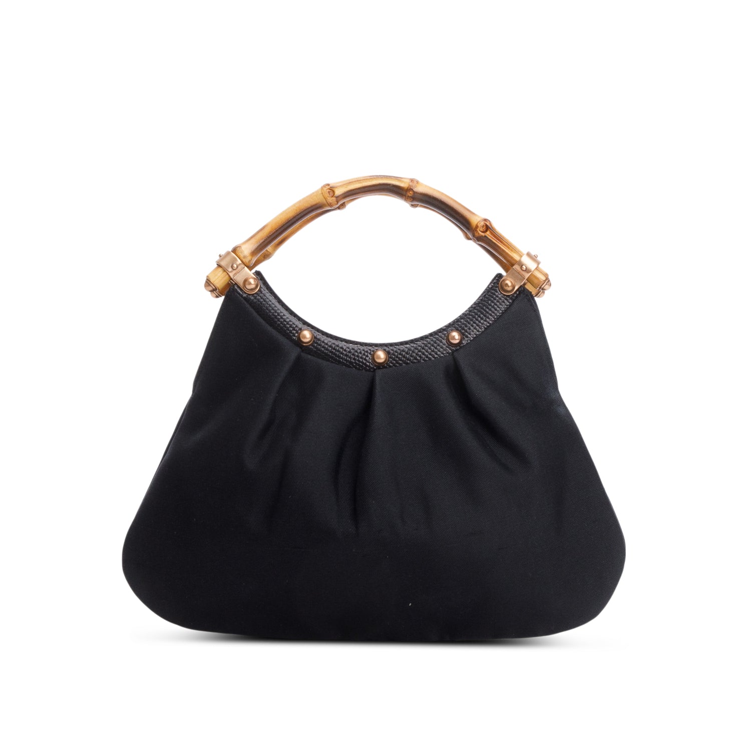 Gucci Black Canvas Studded Small Anita Bamboo Handle Hobo Bag
