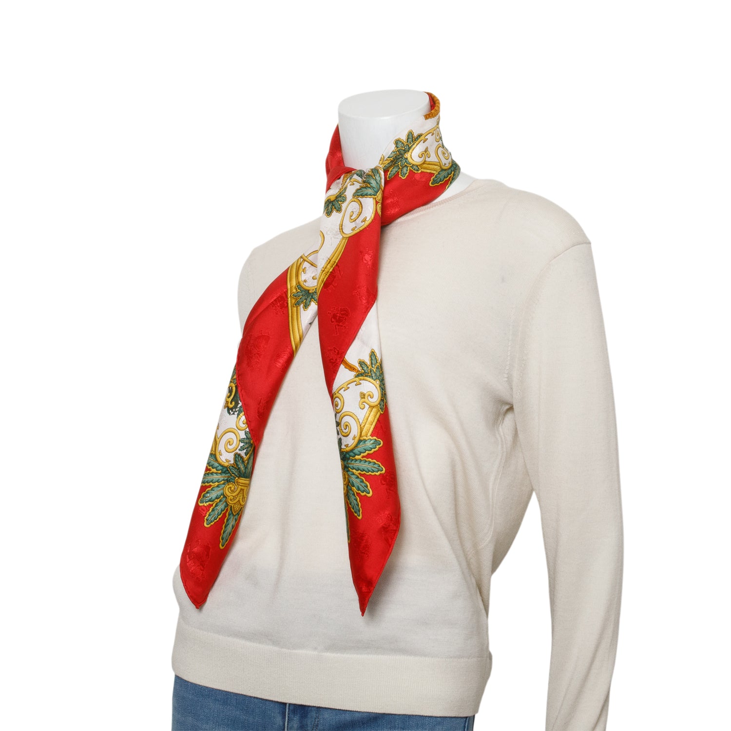 Hermes Red/Multicolor 'Joies d' Hiver' Silk Scarf 90