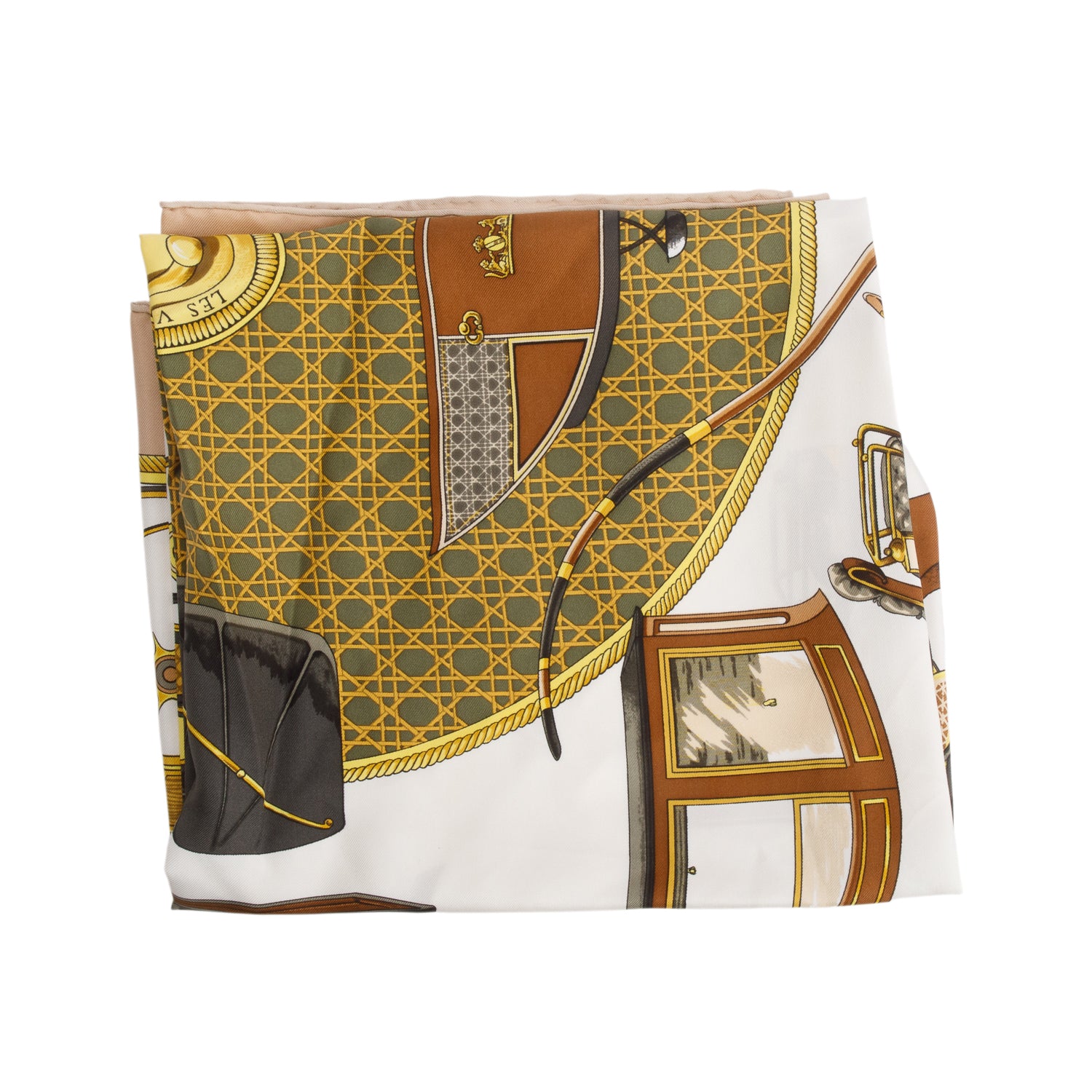 Hermes Beige/Multicolor 'Les Vioture A Transformation' Silk Scarf 90