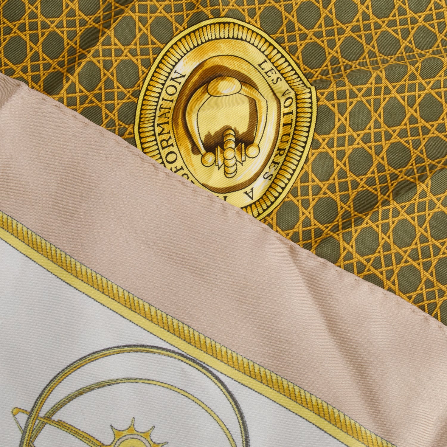Hermes Beige/Multicolor 'Les Vioture A Transformation' Silk Scarf 90
