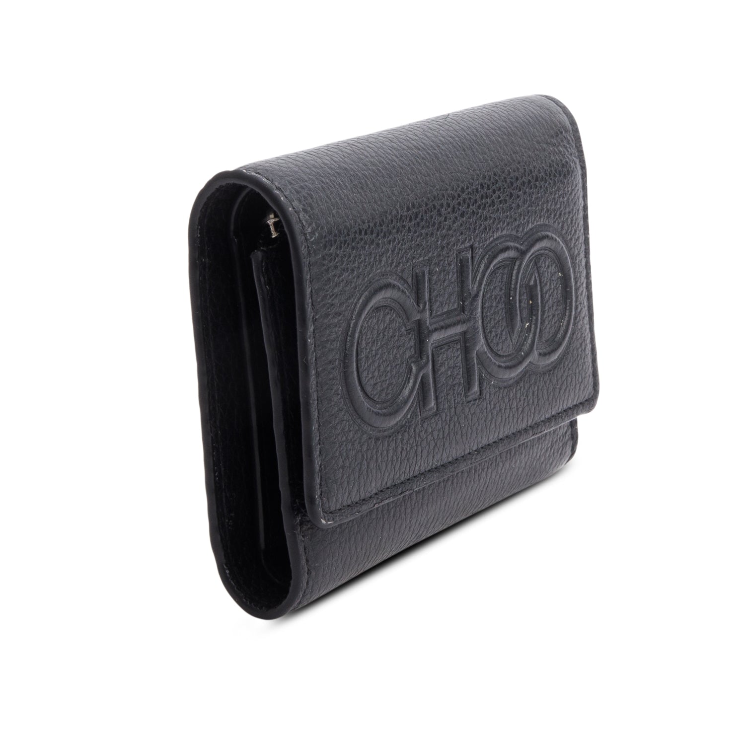 Jimmy Choo Black Leather Embossed Logo Compact Wallet