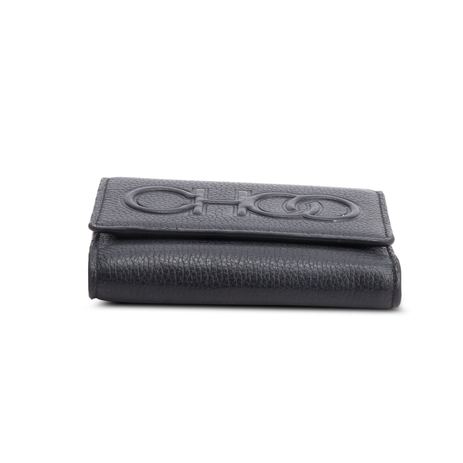 Jimmy Choo Black Leather Embossed Logo Compact Wallet