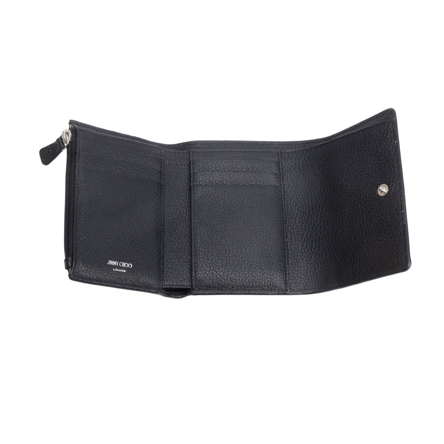 Jimmy Choo Black Leather Embossed Logo Compact Wallet