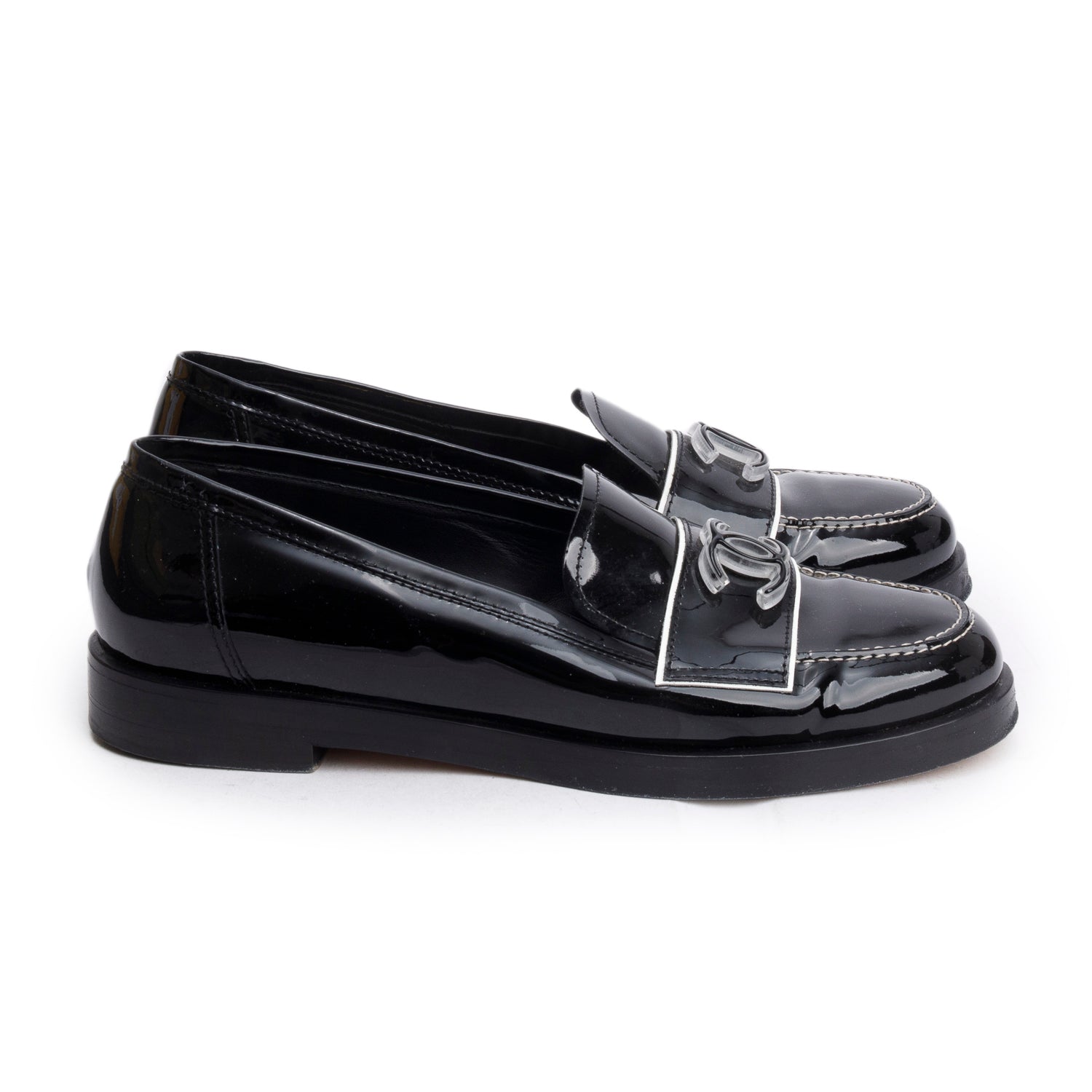 Chanel Black Patent Leather CC Logo Loafer, Size 40