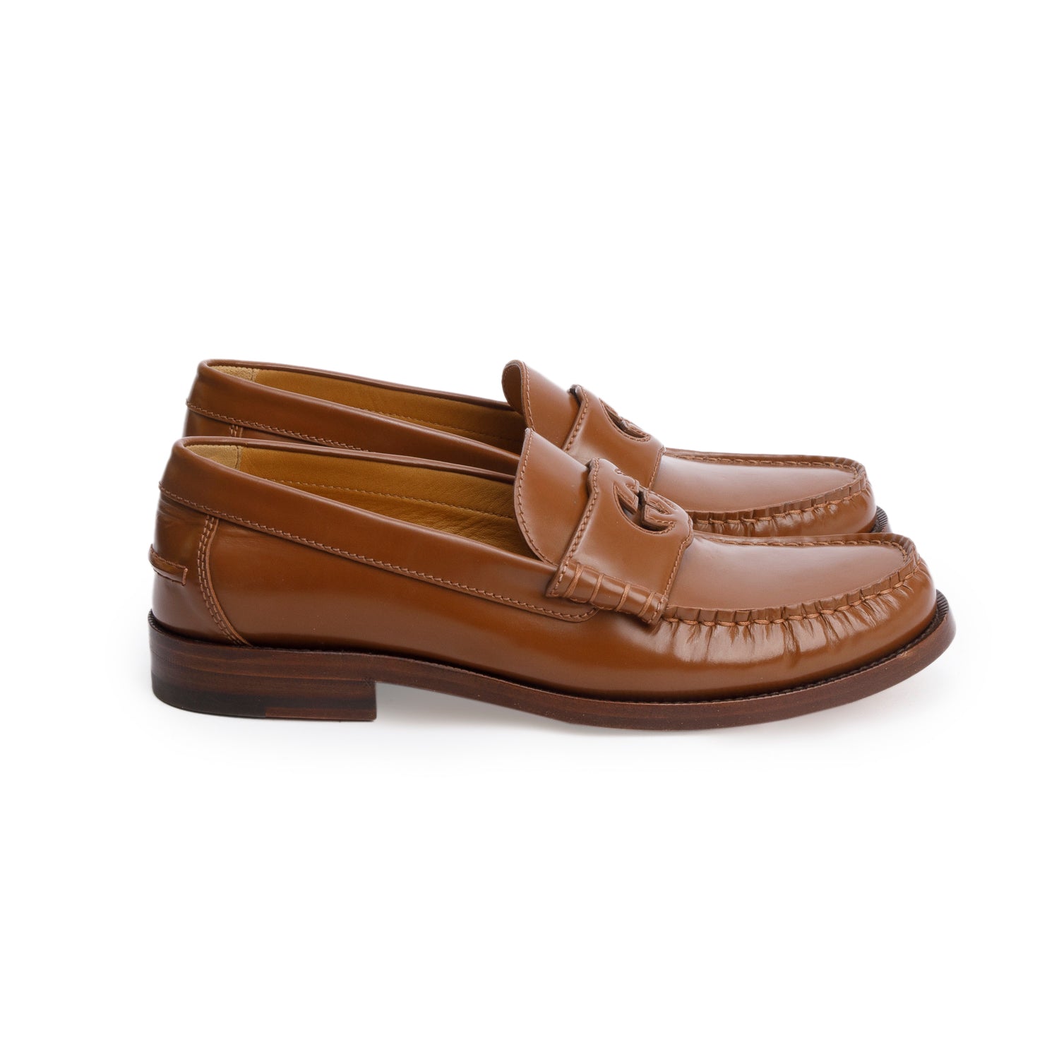 Gucci Brown Leather Interlocking G Women's Loafers, Size 40