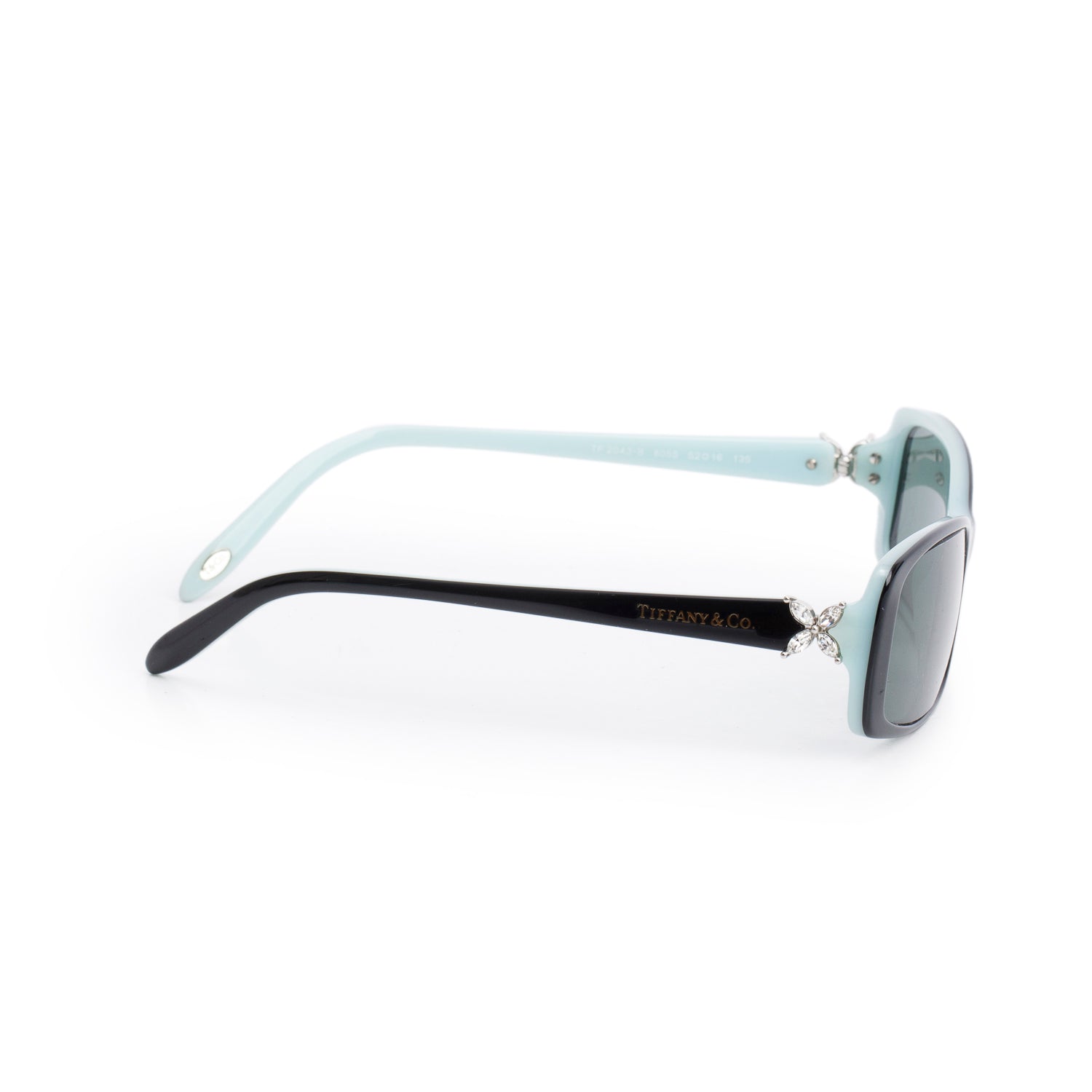 Tiffany & Co. TF 2043-B Black & Tiffany Blue Acetate Crystal Victoria Rectangle Sunglasses w/ Case