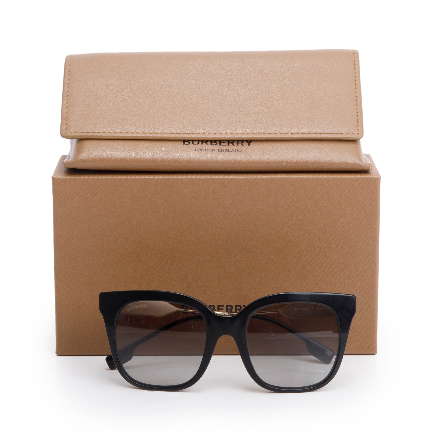 Burberry B 4328 Black Acetate TB Metal Trim Evelyn Square Sunglasses w/ Box & Case