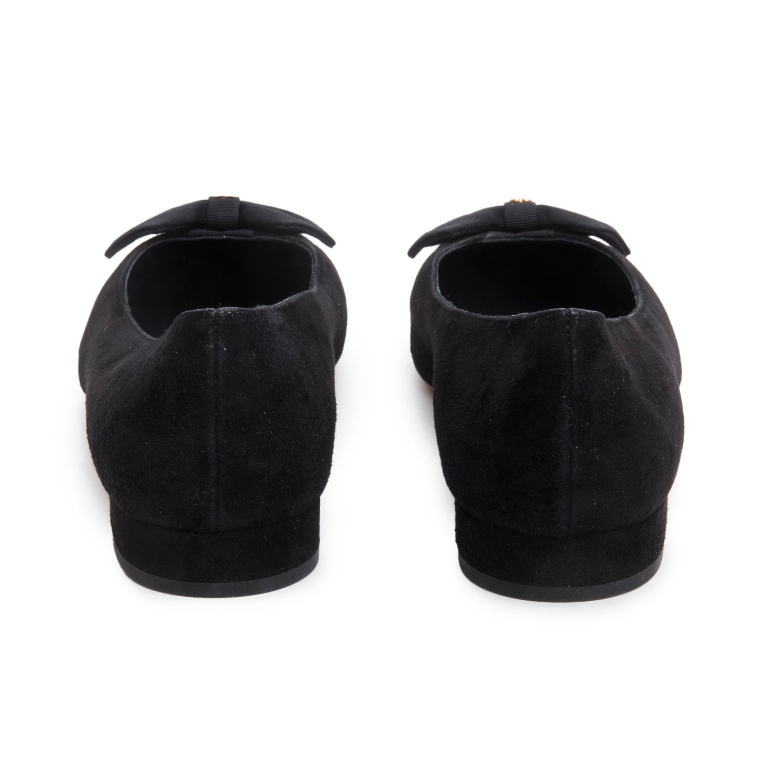Chanel Black Suede/Grosgrain Interlocking CC Bow Flats, Size 40