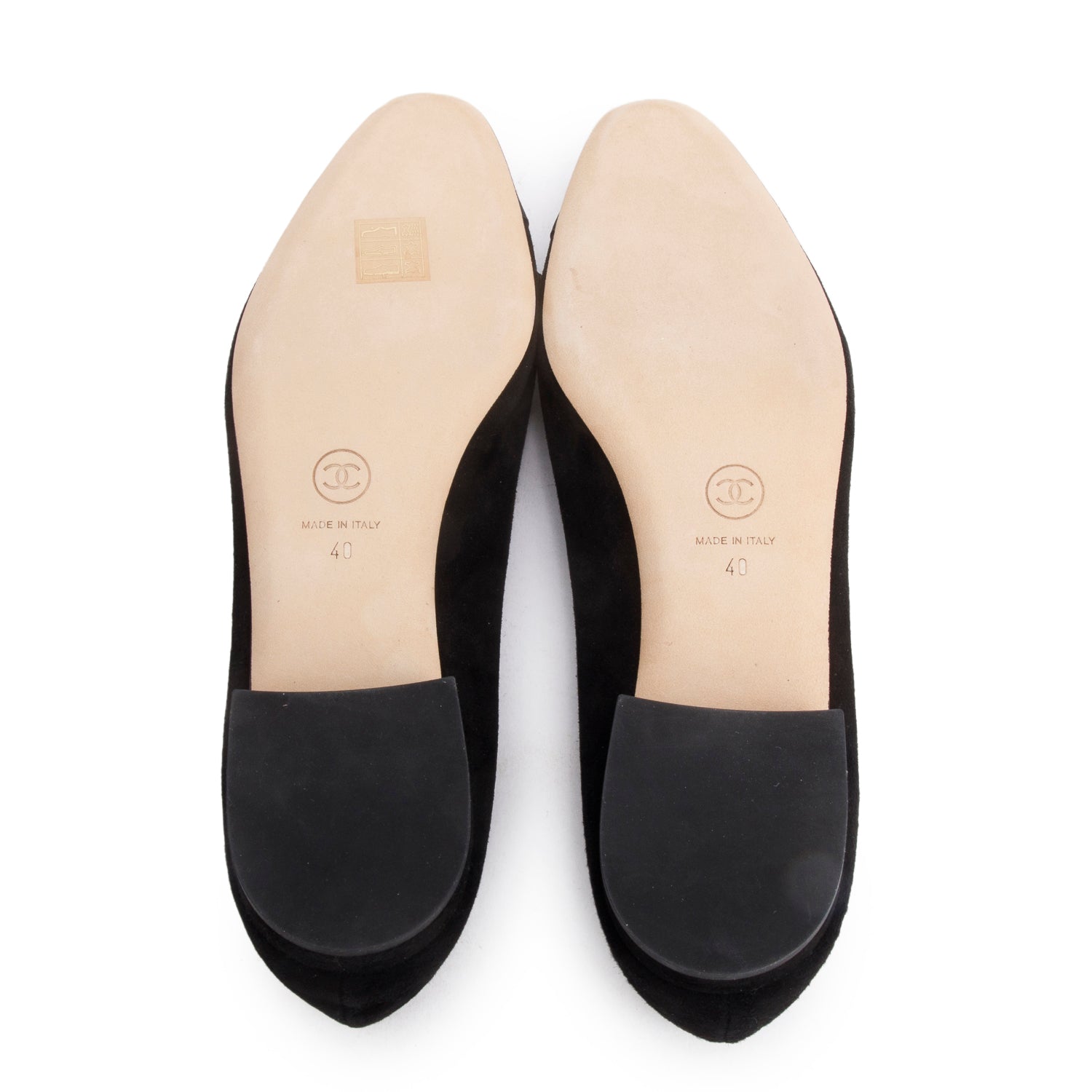 Chanel Black Suede/Grosgrain Interlocking CC Bow Flats, Size 40