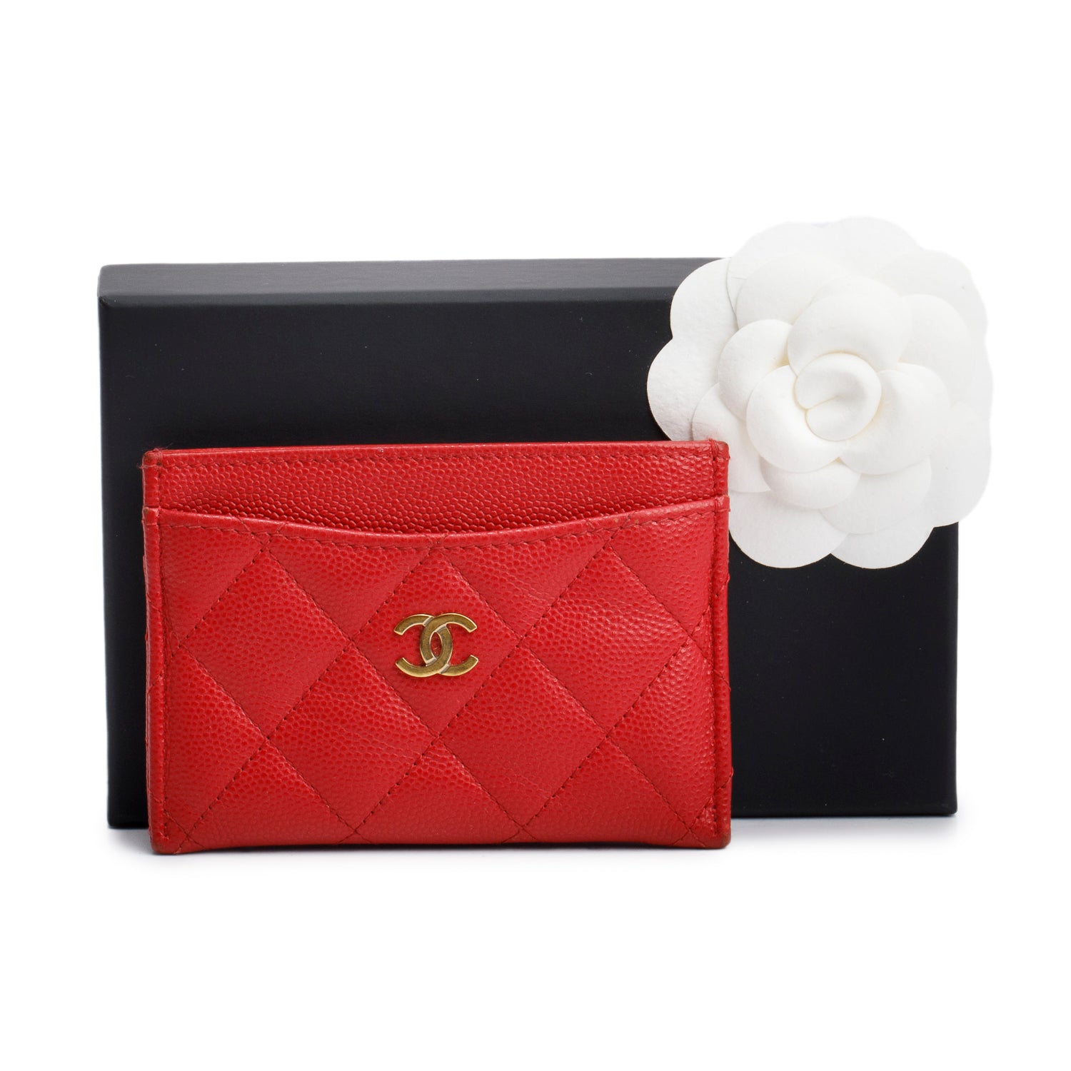 Chanel 2021 Red Caviar Leather Classic Card Holder w/ Box & Authenticity Card