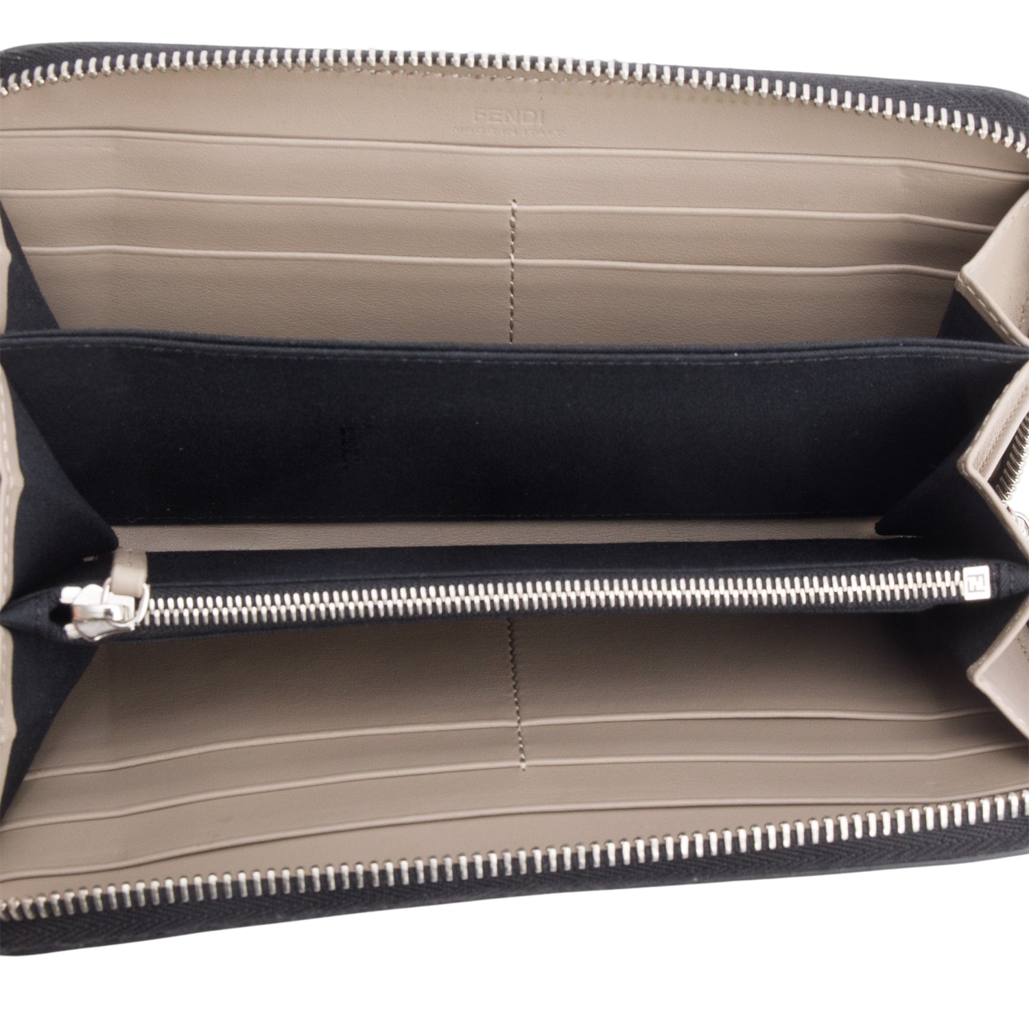 Fendi Black/Bworn Leather FF Logo Large Zip Around Wallet