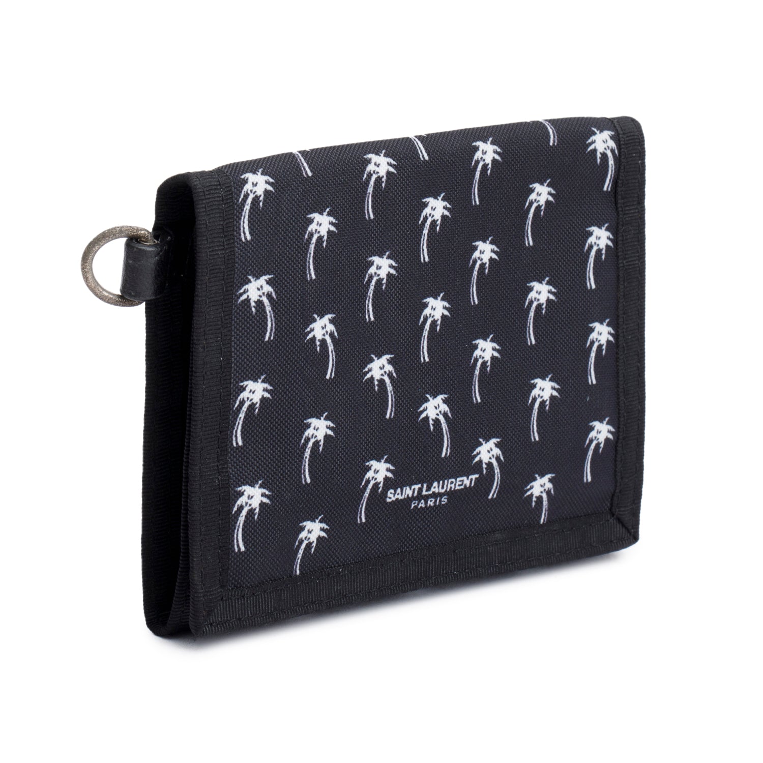 Saint Laurent Black Canvas Palm Tree Print Buffalo Chain Trifold Wallet