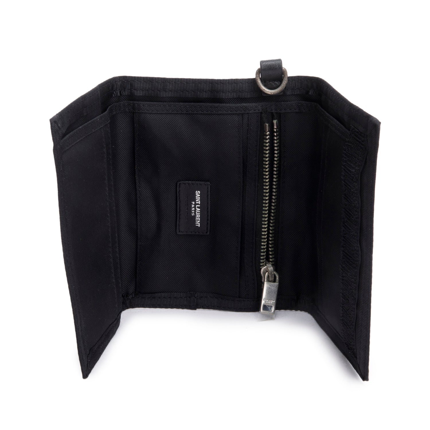 Saint Laurent Black Canvas Palm Tree Print Buffalo Chain Trifold Wallet