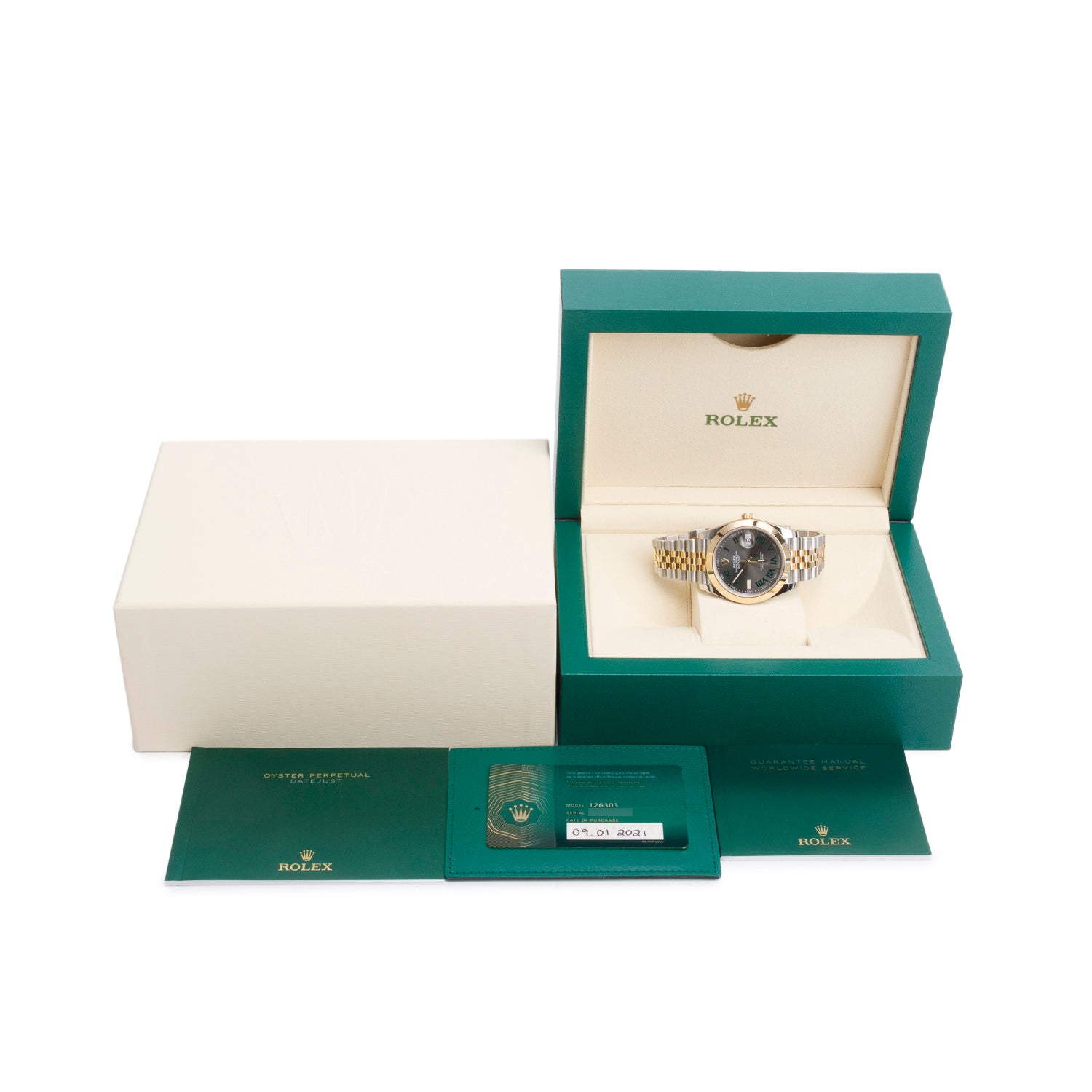 Rolex 2021 Stainless Steel & 18k Yellow Gold Oyster Perpetual Datejust 41 MM Watch Wimbledon Dial 126303 w/ Box & Papers