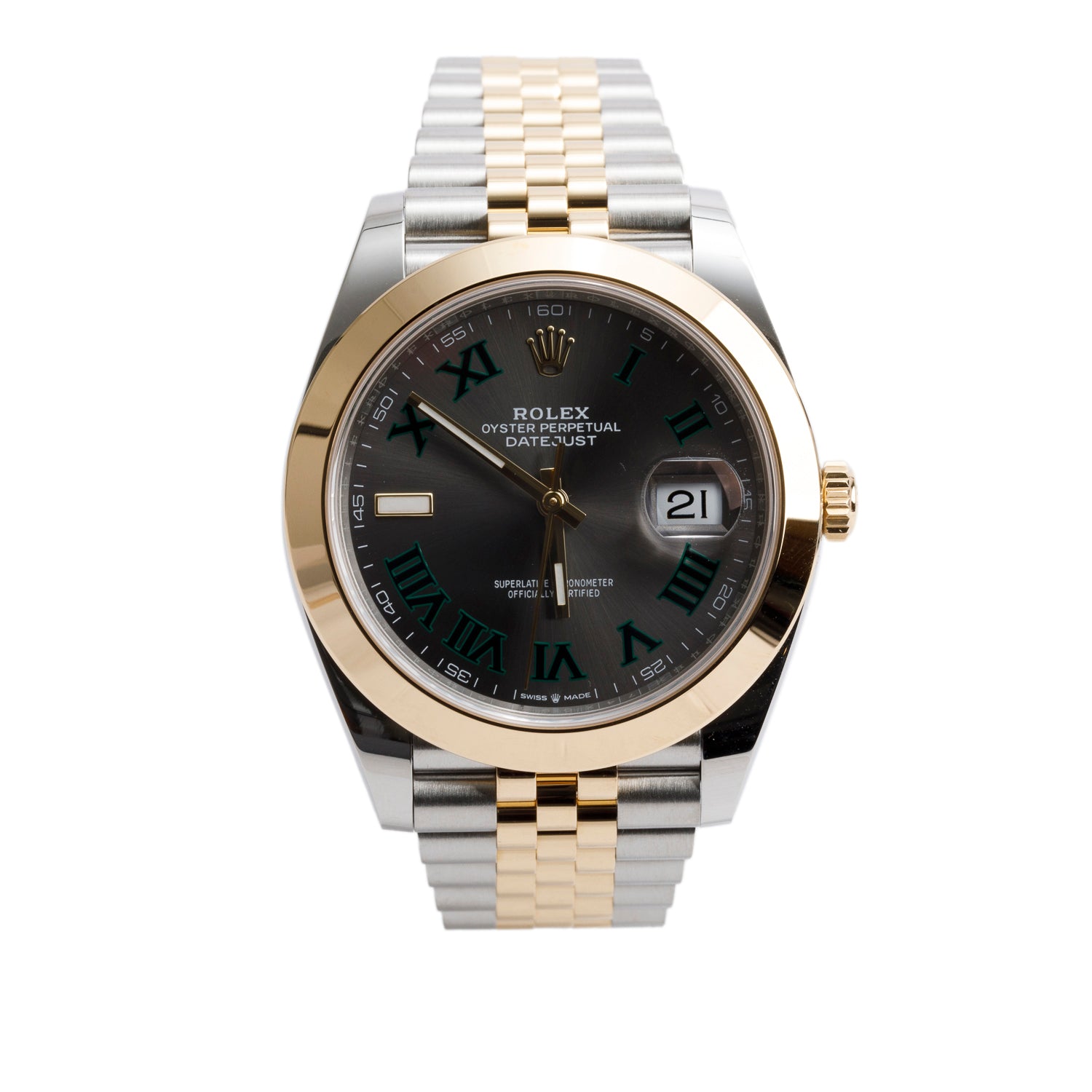 Rolex 2021 Stainless Steel & 18k Yellow Gold Oyster Perpetual Datejust 41 MM Watch Wimbledon Dial 126303 w/ Box & Papers
