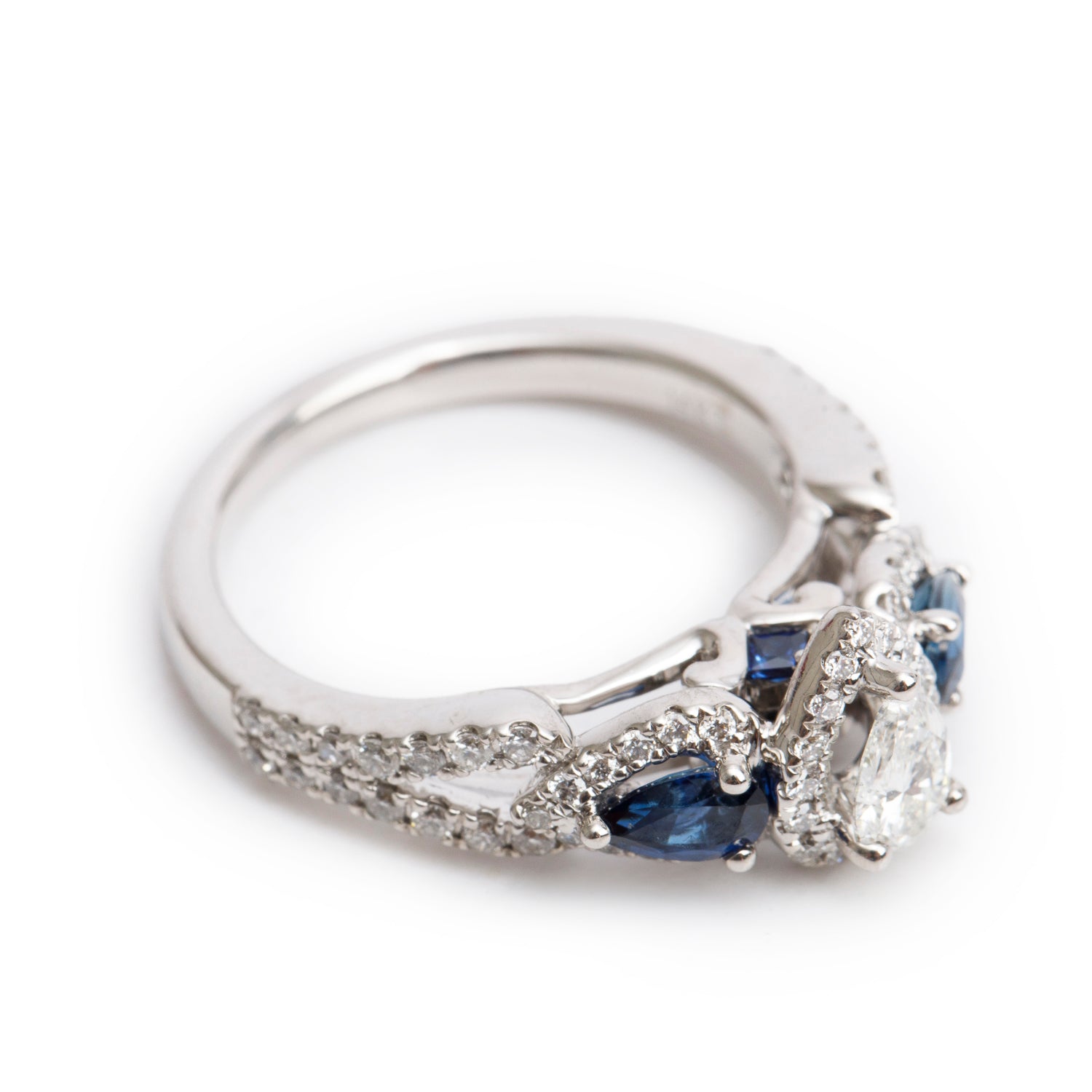 Vera Wang 14k White Gold Love Pear Shaped Diamond & Blue Sapphire Engagement Ring, Size 6.25
