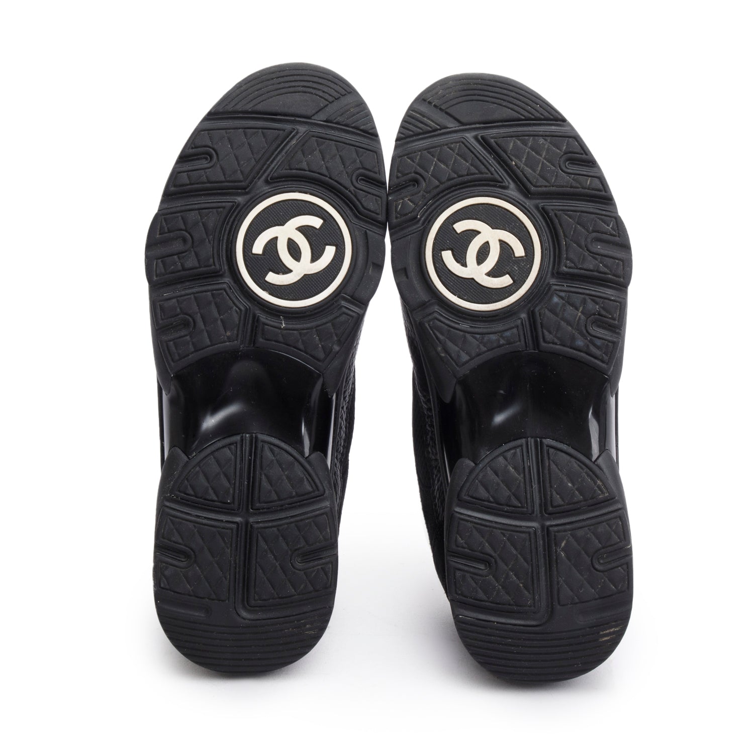 Chanel 2024 Black Calfskin Mesh Suede CC Logo Sneakers, Size 38 w/ Receipt