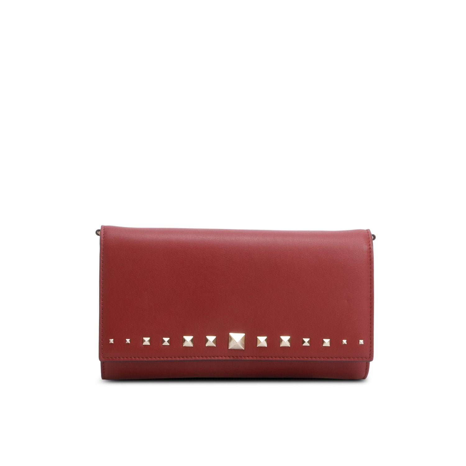 Valentino Bugundy Leather Rockstud Wallet On Chain