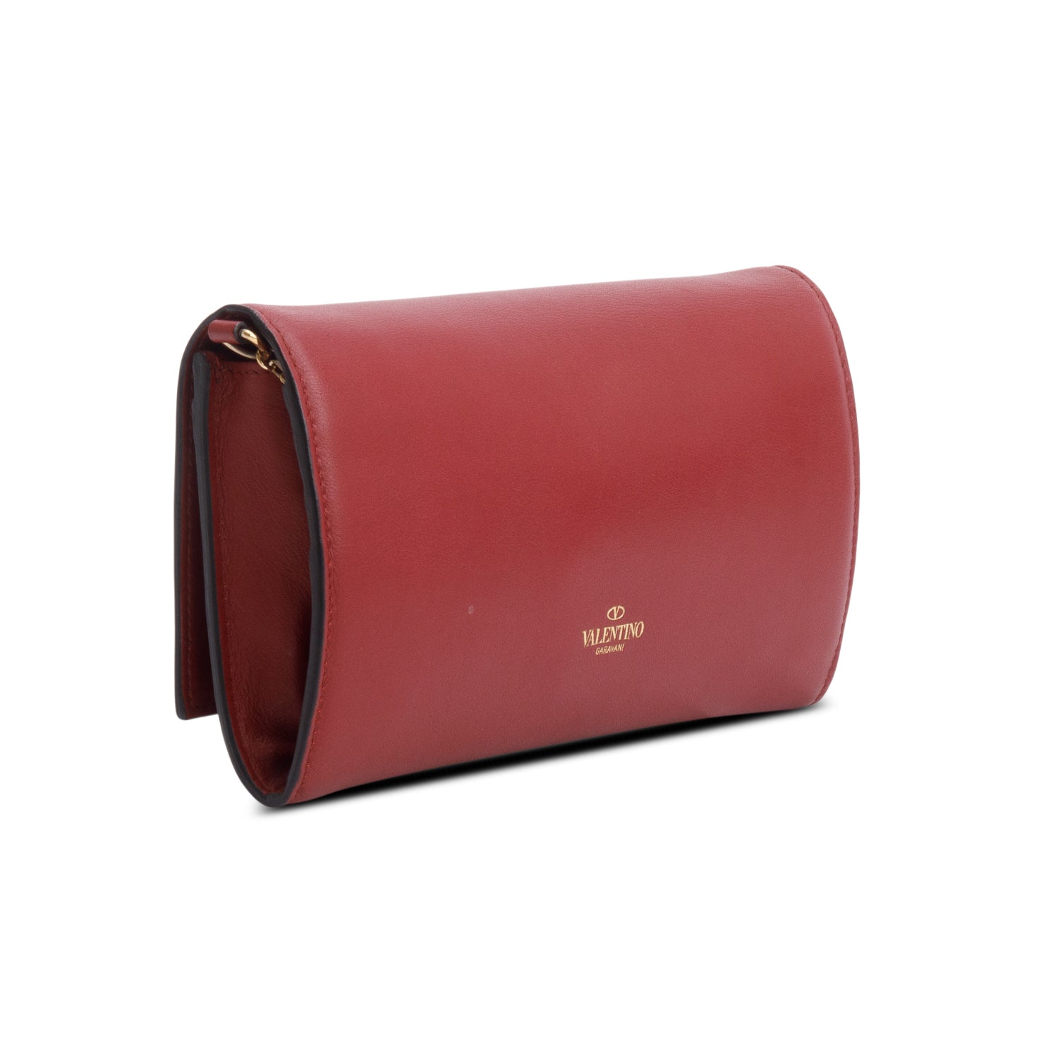 Valentino Bugundy Leather Rockstud Wallet On Chain