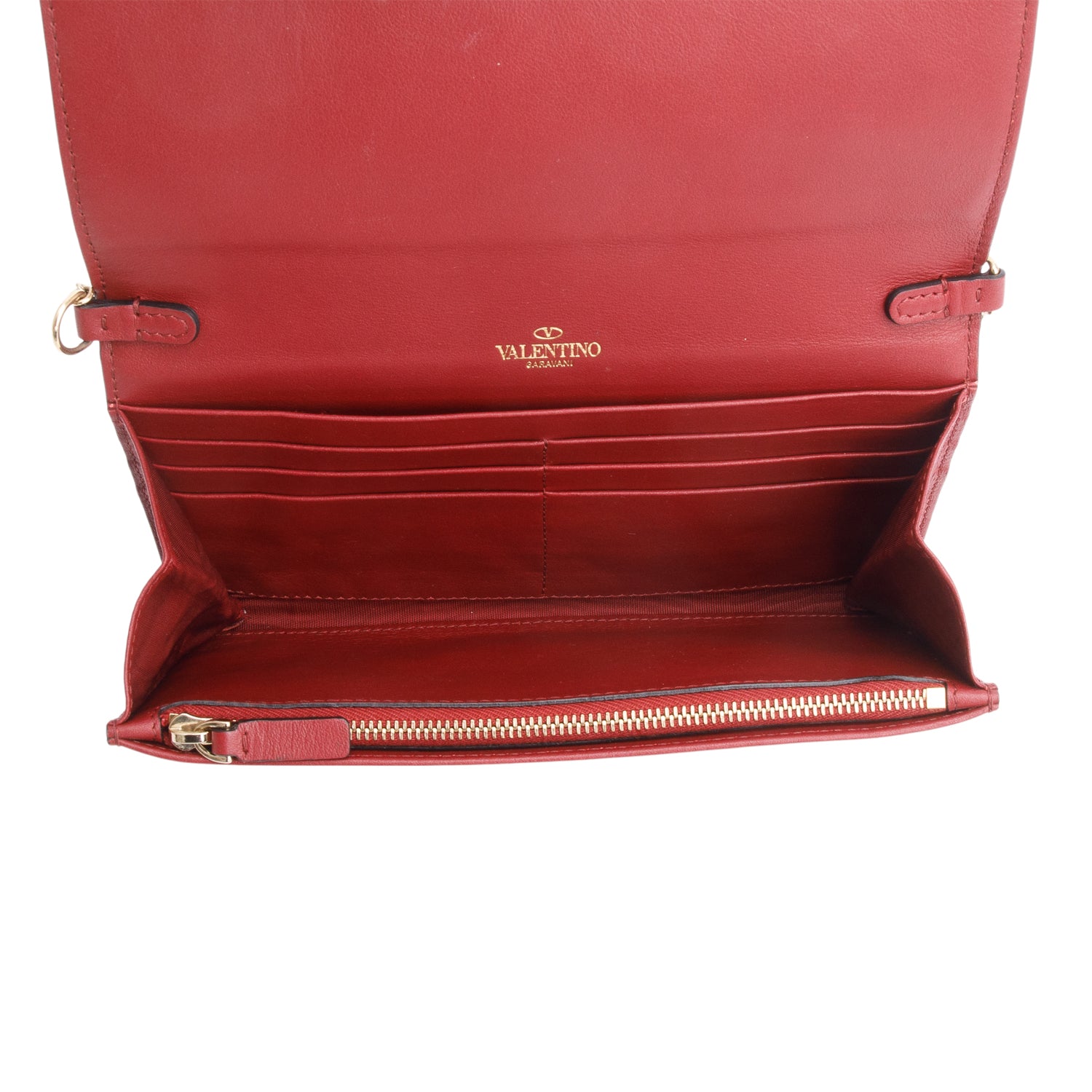 Valentino Bugundy Leather Rockstud Wallet On Chain