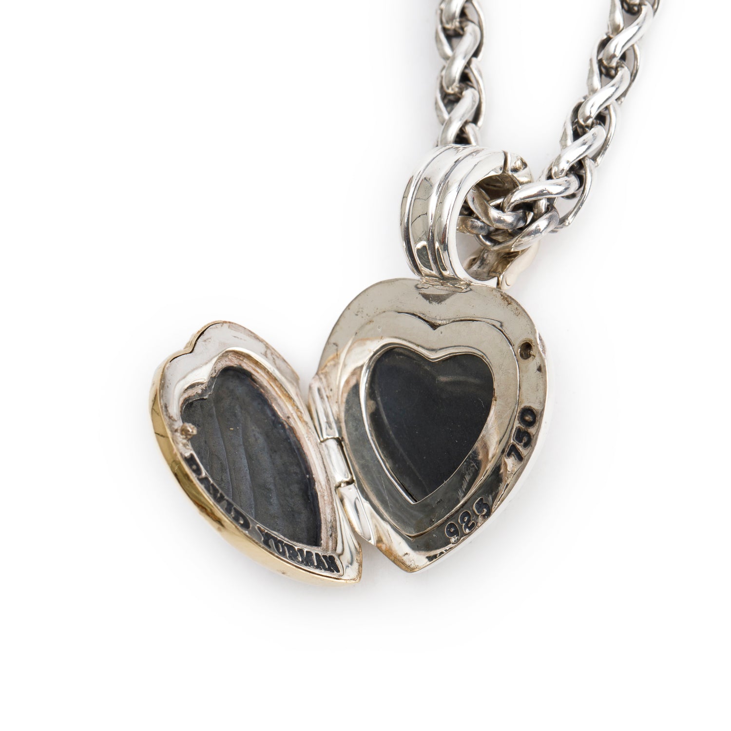 David Yurman Sterling Silver & 18k Yellow Gold Sculpted Cable Heart Locket Pendant Necklace