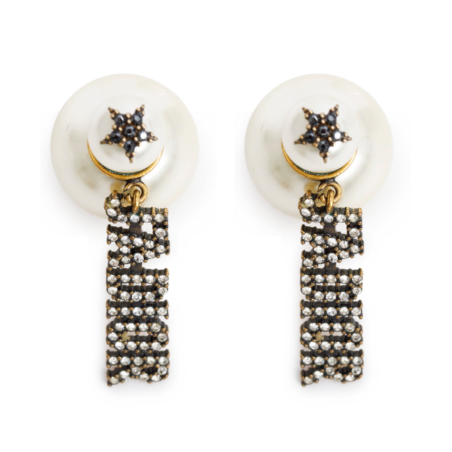 Christian Dior Gold-Plated Metal Faux Pearl & Crystal J'Adior Star Tribales Stud Earrings