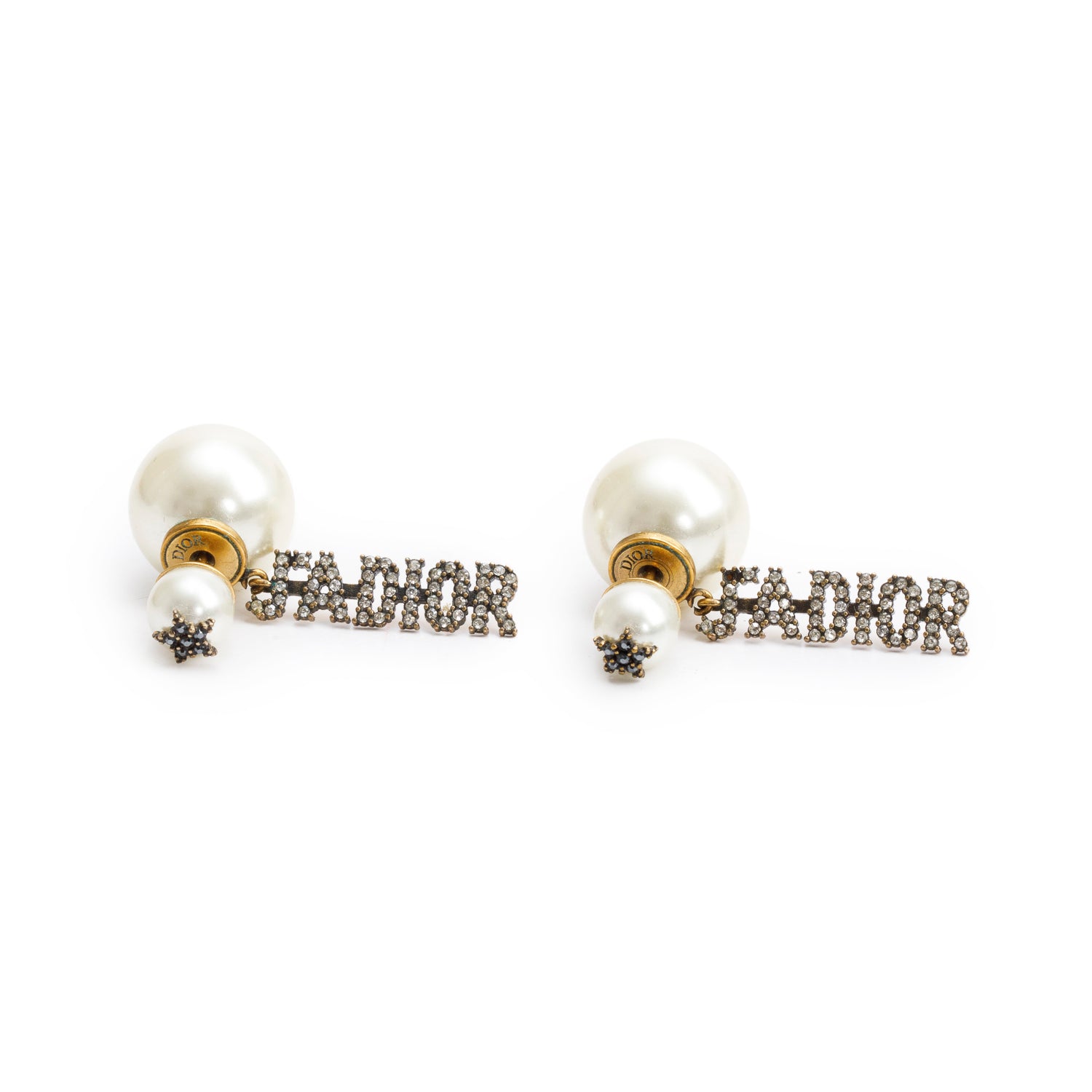 Christian Dior Gold-Plated Metal Faux Pearl & Crystal J'Adior Star Tribales Stud Earrings
