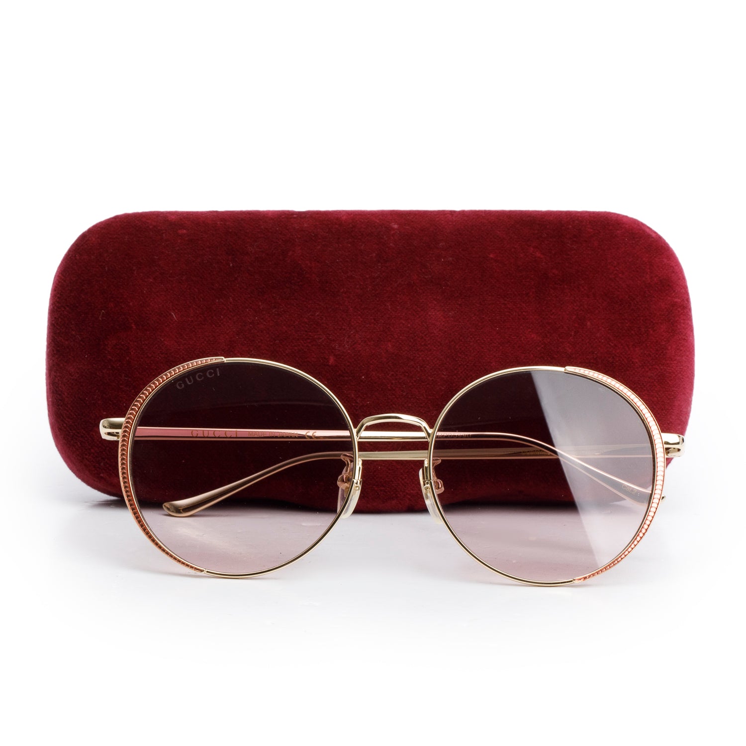 Gucci GG0401SK Gold Tone Metal Round Sunglasses w/ Case