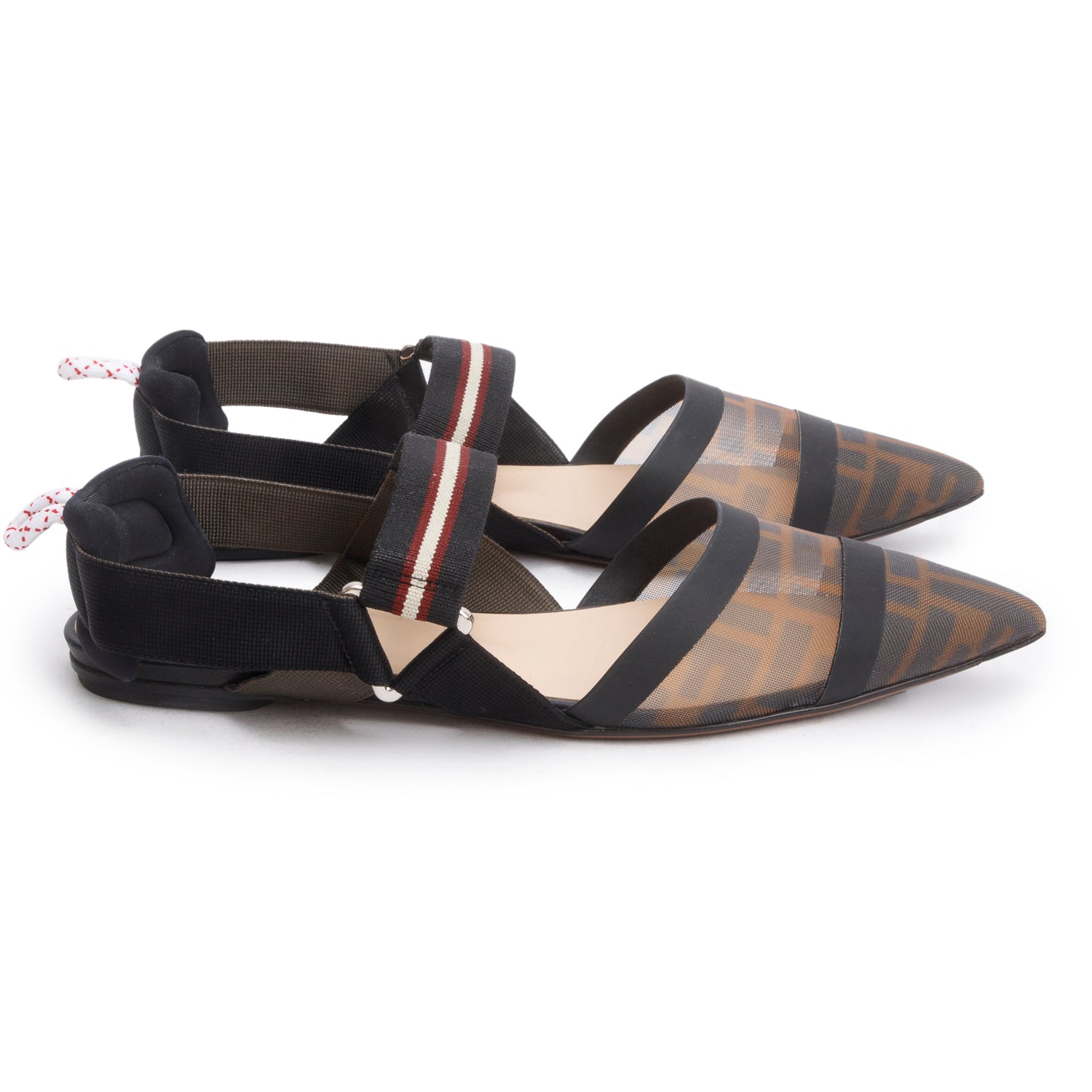Fendi Brown FF Zucca Colibri Mesh Slingback Flat Mules, Size 39