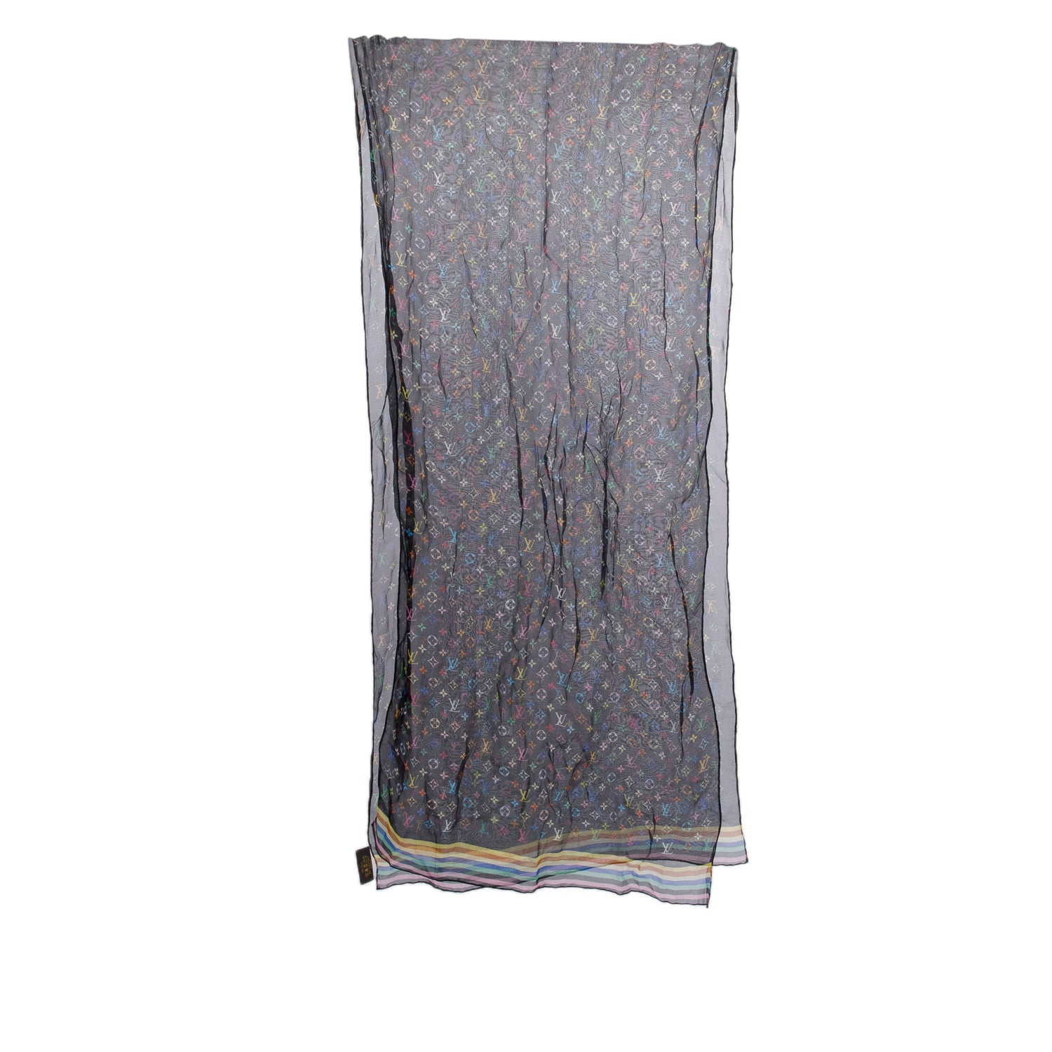 Louis Vuitton x Yakashi Murakami Black Monogram Multicolor Long Silk Chiffon Scarf