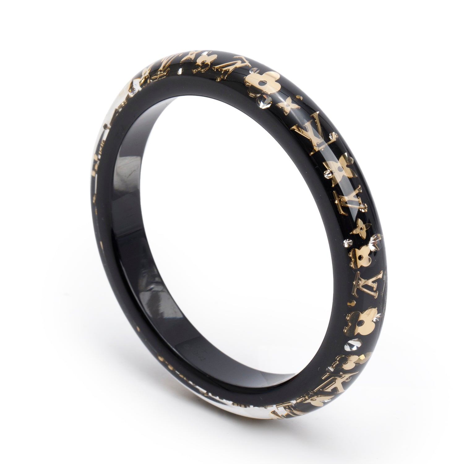 Louis Vuitton Black Resin & Gold Plated Swarovski Crystal Narrow Inclusion Bangle PM